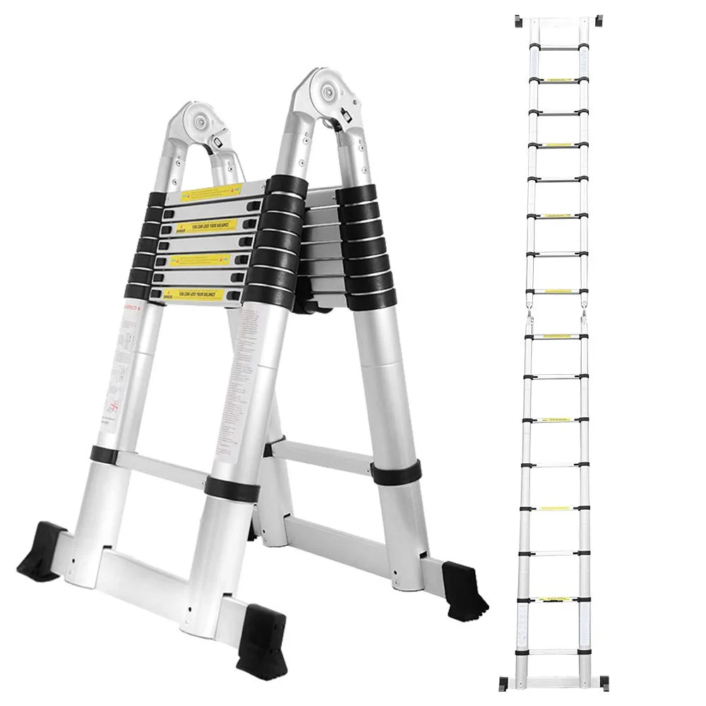 Eulenke 5M (2,5+2,5M) Teleskopleiter - Rutschfester Multifunktionsleiter 150 kg Belastbarkeit - Aluleiter Haushaltsleiter für Hausreparaturen - Ausziehbare Stehleiter - Klappleiter - Ausziehleiter