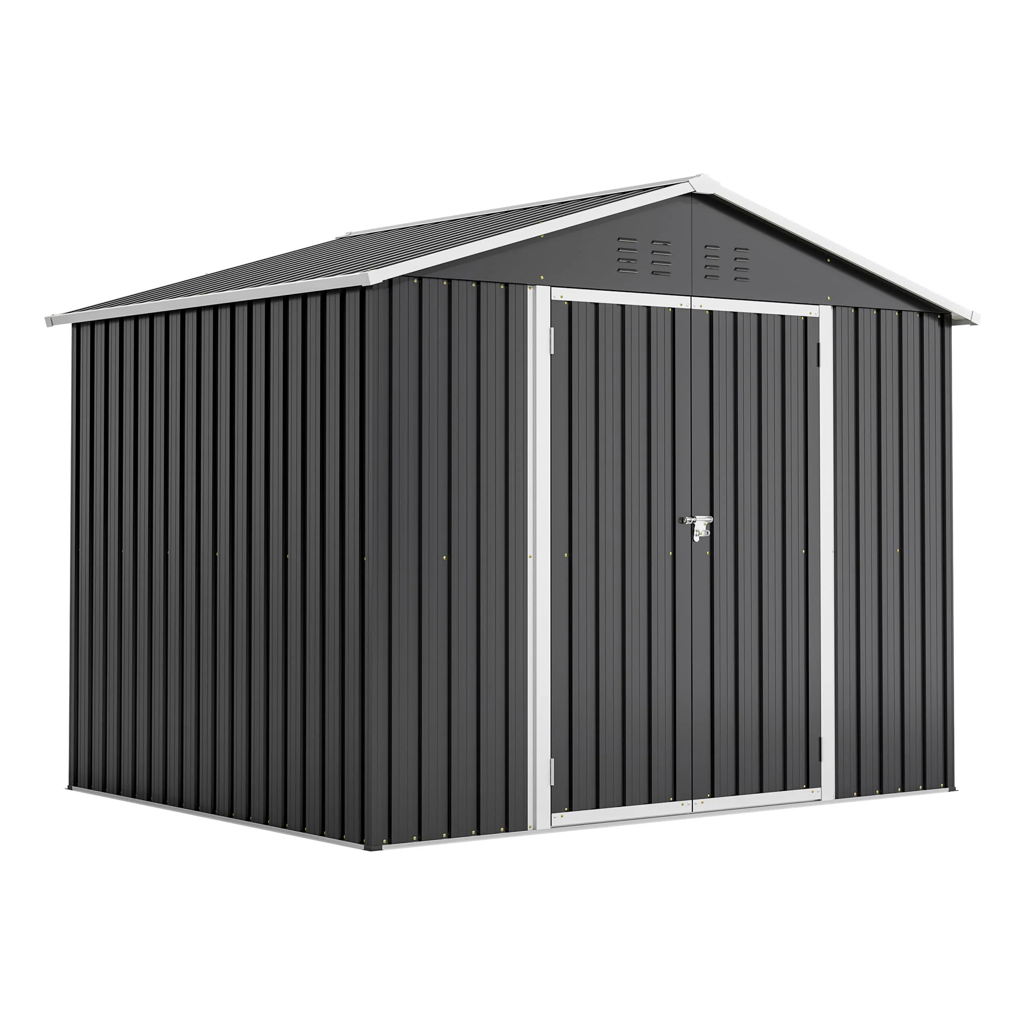Gartenhaus Metall 229x180x191 cm, 7,9 m³ Gerätehaus mit Fundament & Satteldach, Wetterfester Gartenschuppen für Fahrrad & Gartengeräte, Schwarz