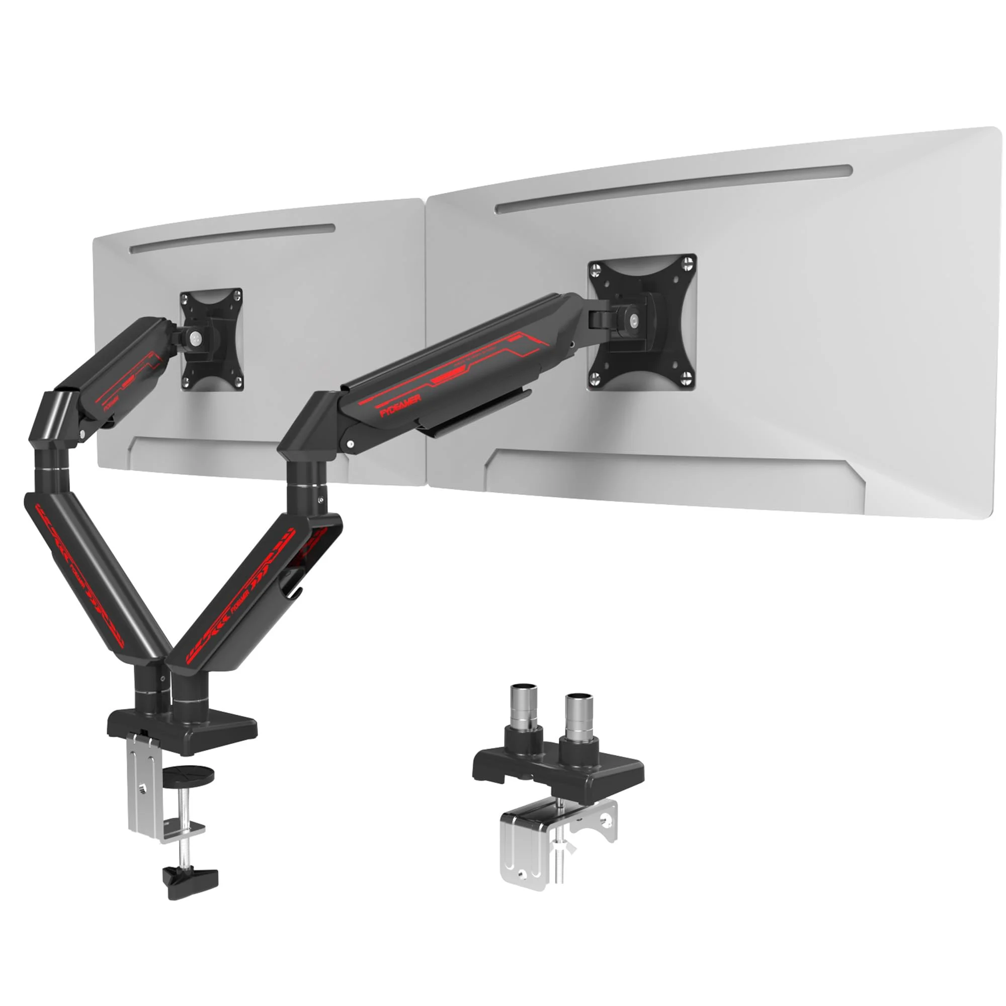 Fydeamer Dual Monitor Halterung Gasfeder für 17-35 Zoll 2-11kg, Schwarz | Monitorarm 2 Monitore mit Kabelmanagement; VESA 75/100mm, 360 Grad drehbar und höhenverstellbar für Homeoffice und Gaming