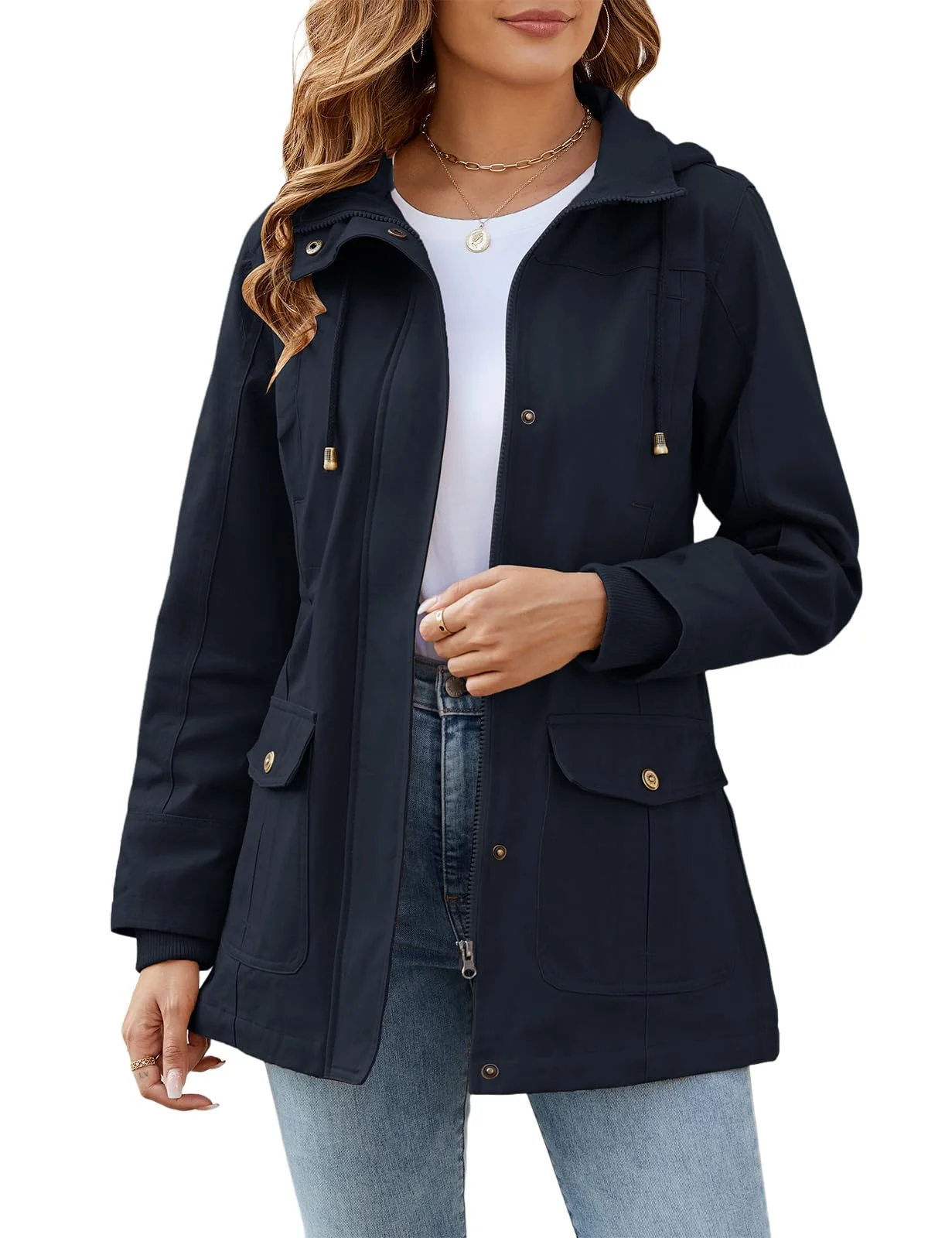 Vancavoo Übergangsjacke Damen Jacke Kurzmantel Herbstjacke aus Baumwolle | Leichter Frühjahrsjacke mit Taillenkordelzug, Reißverschluss und Taschen für Frühling, Herbst und Alltag