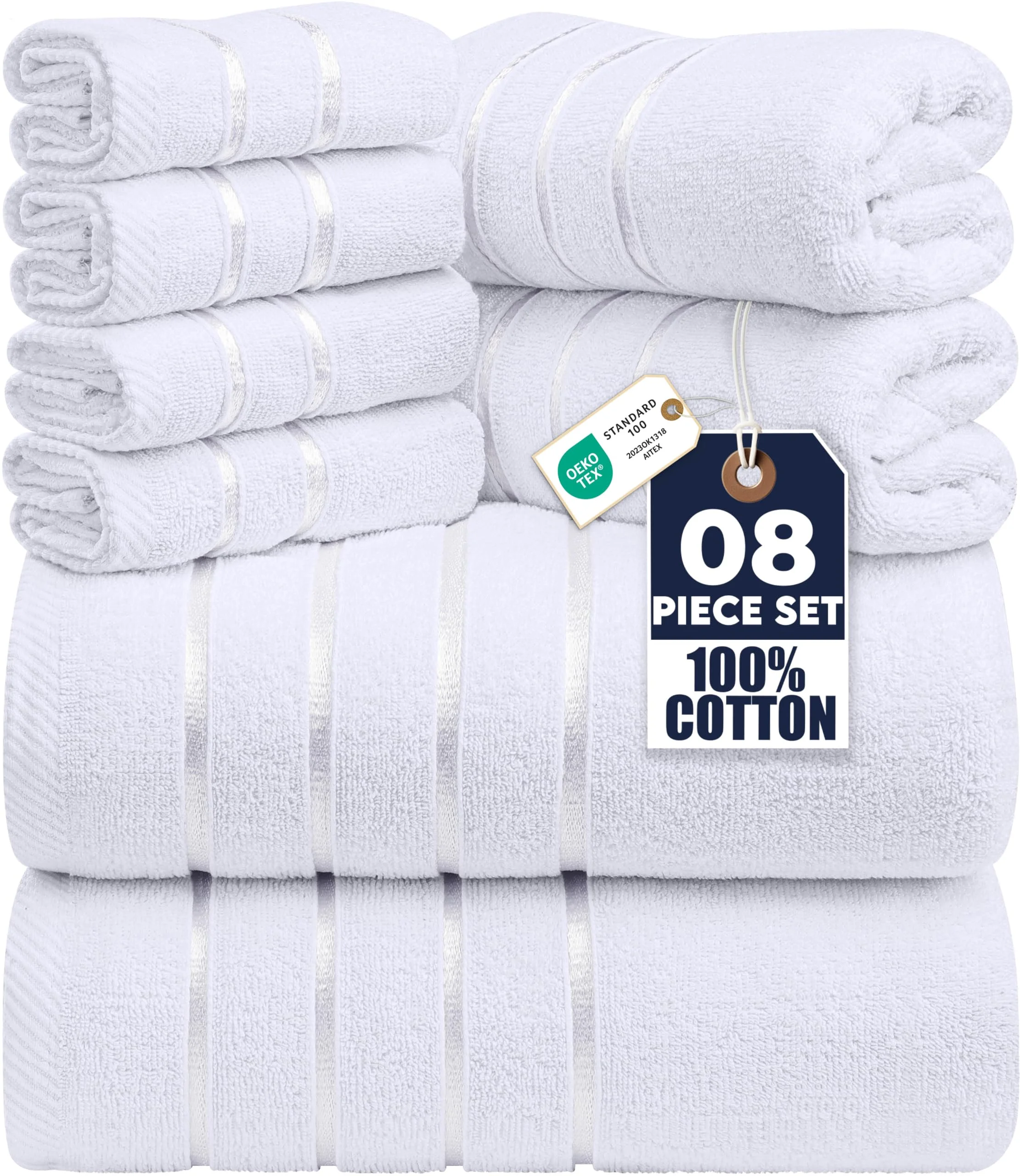 Utopia Towels 8er-Pack Handtuch-Set, Weiß | mit Aufhängeschlaufe aus 97% Baumwolle, saugfähig und schnell trocknend 2 Badetücher 2 Handtücher 4 Waschlappen