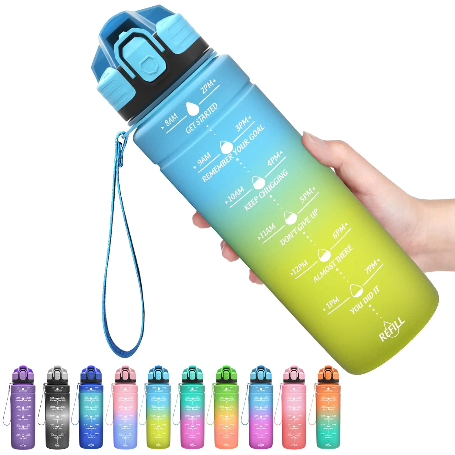 Coolfel Sport Trinkflasche 2l, 1,5l, 1l, 700ml, 500ml Trinkflasche Kinder Auslaufsicher, Motivierende Wasserflasche mit Zeitmarkierung Bpa Frei Tritan Trinkflasche für Mädchen, Junge, Schule, Gym