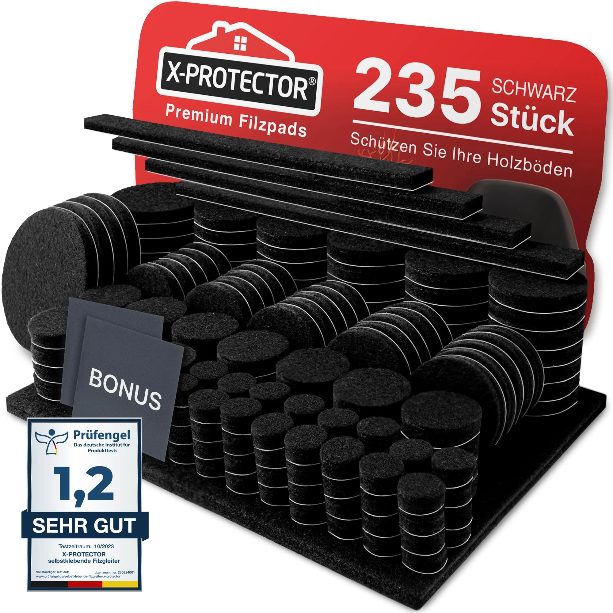 X-PROTECTOR Filzgleiter Selbstklebend Schwarz - 235 Stück Großpackung | Premium Möbelgleiter. Filzgleiter groß - Möbelpads aus Filz selbstklebend - Holzbodenschu - Schützen Sie Ihre Holzfußböden!