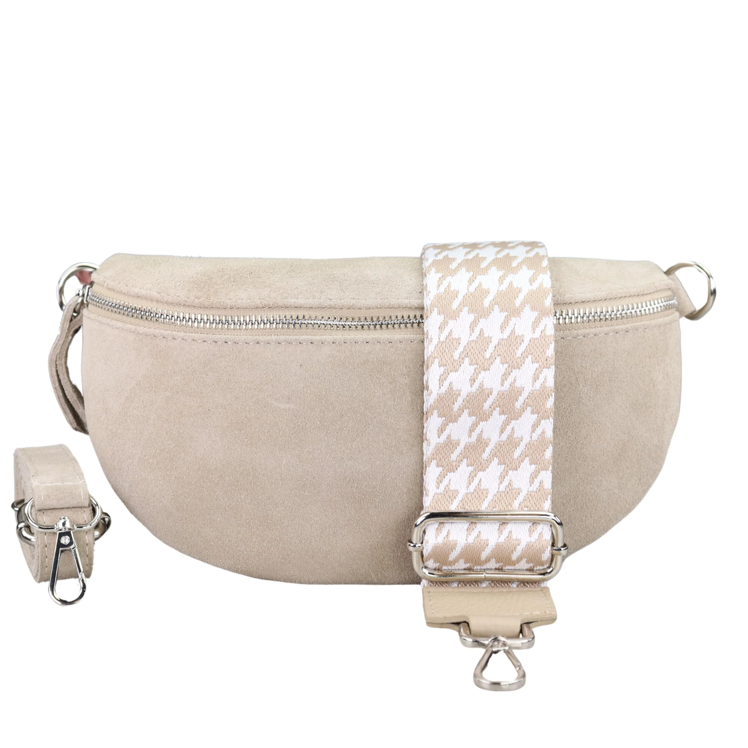 BLADE Bauchtasche Damen, Handgemachte Wildledertasche, Crossbody Bag, Gürteltasche Echtes Leder mit 2 abnehmbaren/verstellbaren Breiten Gürteln, Umhängetasche aus Italien, Geschenk für Sie -Beige