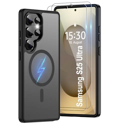 Pilaru Magnetisch für Samsung Galaxy S25/S25 Ultra Hülle für magsafe mit 2 Schutzfolie,Militärschutz Stoßfest Kratzfest Anti-Fingerabdruck Handyhülle