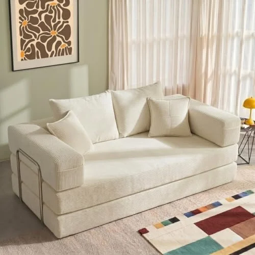 YINIX Cordstoff Schlafsofa 200cm, 5-in-1 Faltbares 3-Sitzer Bodensofa mit Metallrahmen, Modulares Gästebett aus hochdichtem Schaumstoff, Keine Montage