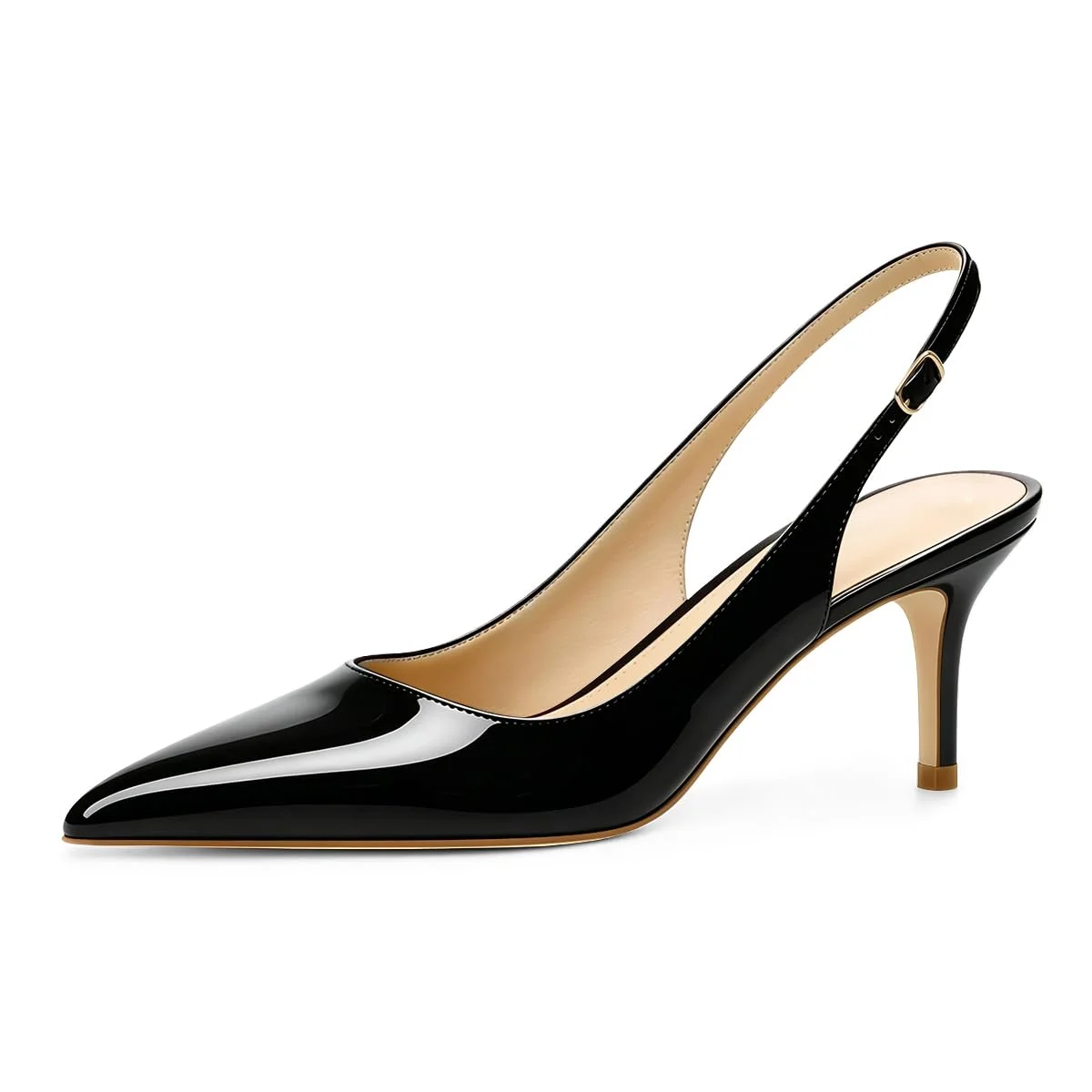 EDEFS Slingback Pumps Damen Kitten High Heels 6.5cm EU35-45 | Slingback Pumps Damen mit Niedriger Absatz Spitz mit High Heels Elegant Leder Verstellbare Schnalle 6.5cm für Modische Party