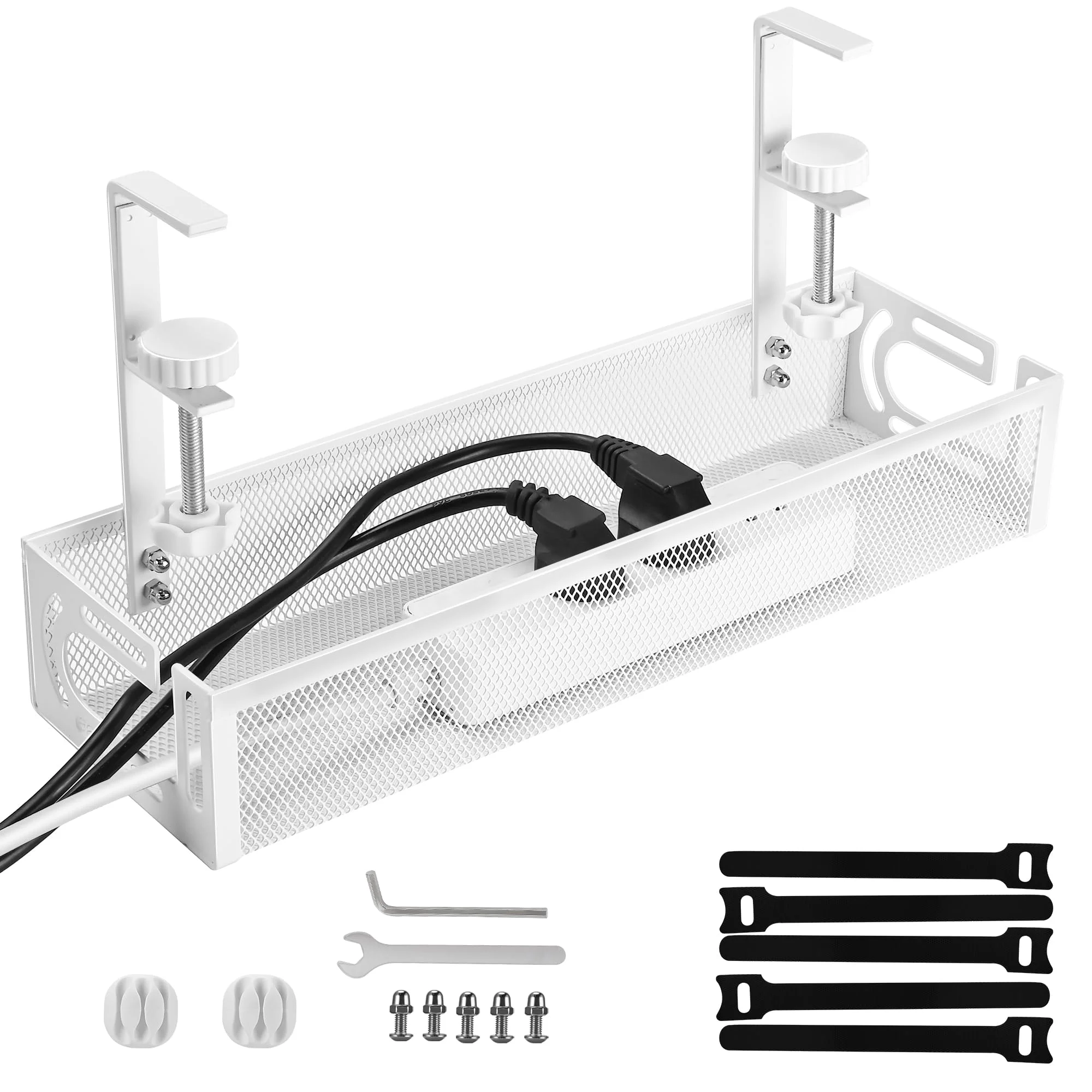 Kabelmanagement Schreibtisch, Metall Kabel Organizer Untertisch, Cable Tray ohne Bohren mit Klemme, für höhenverstellbaren Schreibtisch (Weiß - 39cm)