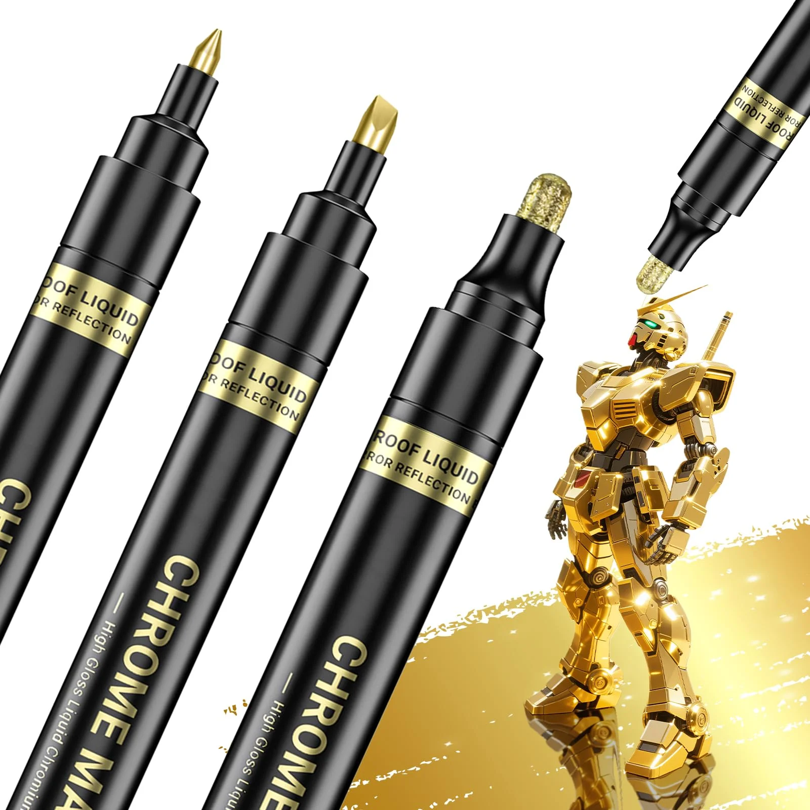 San Jeirie 3Pcs Golden Flüssigkeit Spiegel Chrom Marker, Permanent reflektierende Flüssigkeit Chrom Paint Stifte Set (Rosa)
