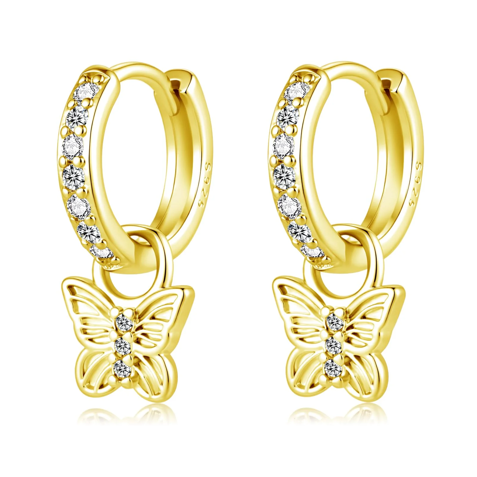 Josfeva Ohrringe Silber 925 Hängend Mädchen, Schmetterling Ohrring Creolen | Frauen Kreolen mit Anhänger, Bunte Zirkonia, Kommt in Schmuck Geschenk Box, Hypoallergen Nickelfrei für Damen, zur Party