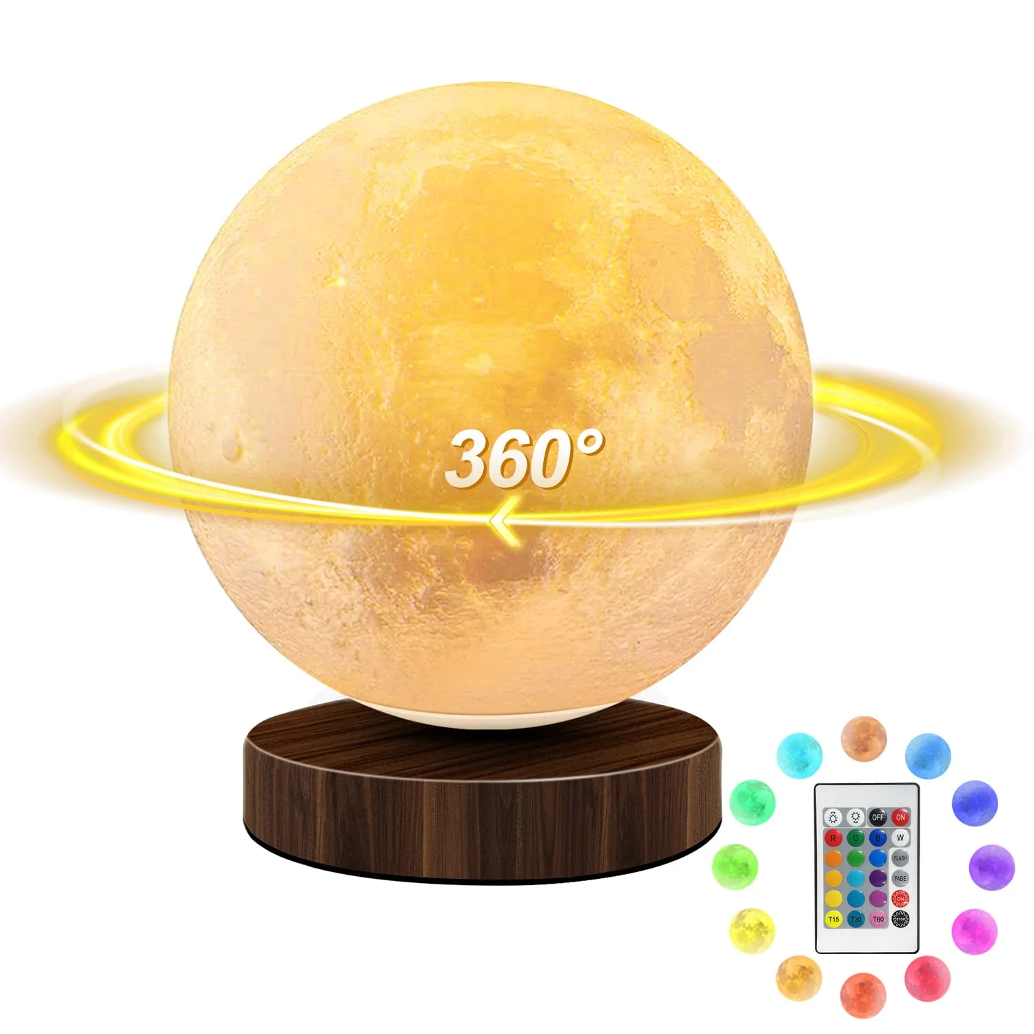 tekstap Mondlampe mit Fernbedienung und Touch-Steuerung, 16 Farben dimmbar um 360°, drehbare Mondlichtlampe um 360°, 3D-gedruckte wiederaufladbare Nachtlichtgeschenke für Kinder/Geburtstag