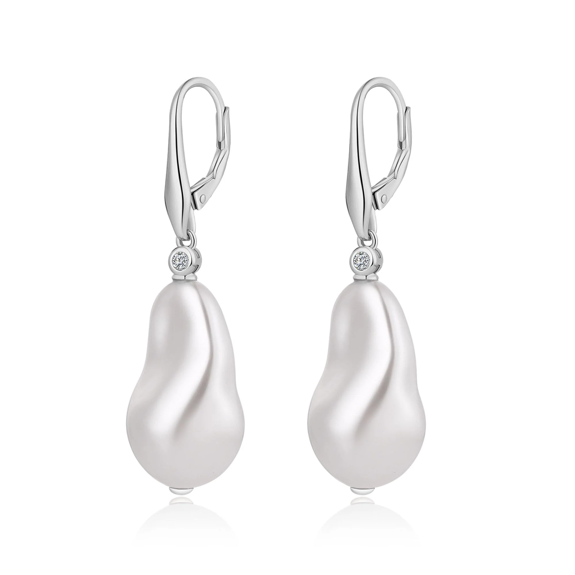 JiaYang Silber Perle baumeln Ohrringe für Frauen 925 Sterling Silber kubischer Zirkonia Barocke Perlen Ohrringes mit Fischhaken, CZ Diamant Perlenohrringe feinen Schmuck für Frauen 8MM-10MM