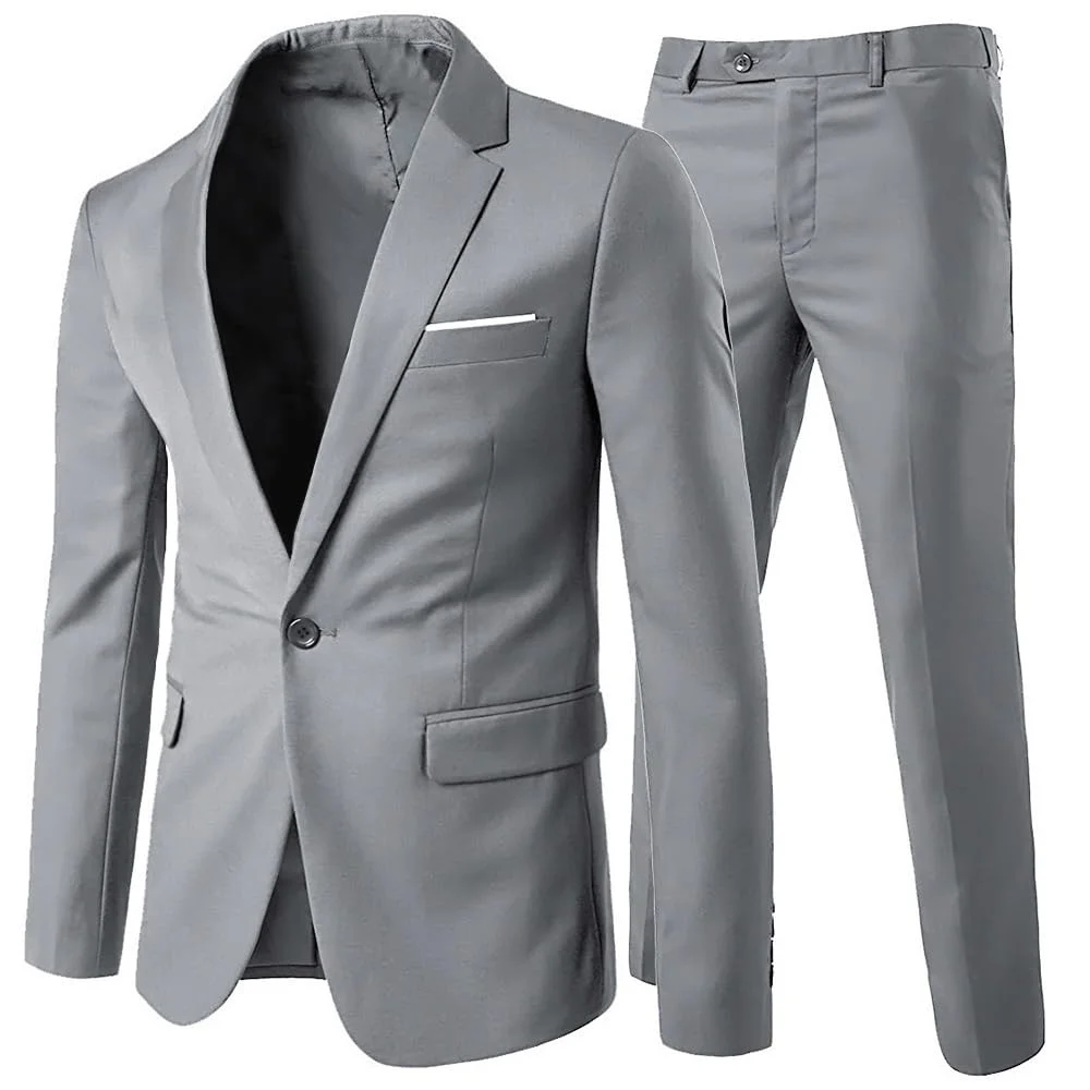 Allthemen Herren Anzug 2 Teilig Slim Fit Anzüge Business Hochzeitanzug | Sakko Hose, Formelle, 1 Knopf, Revers, Einfarbig, Einreihiger, Smoking, Kmoplett Set, Doppelter Gehschlitz