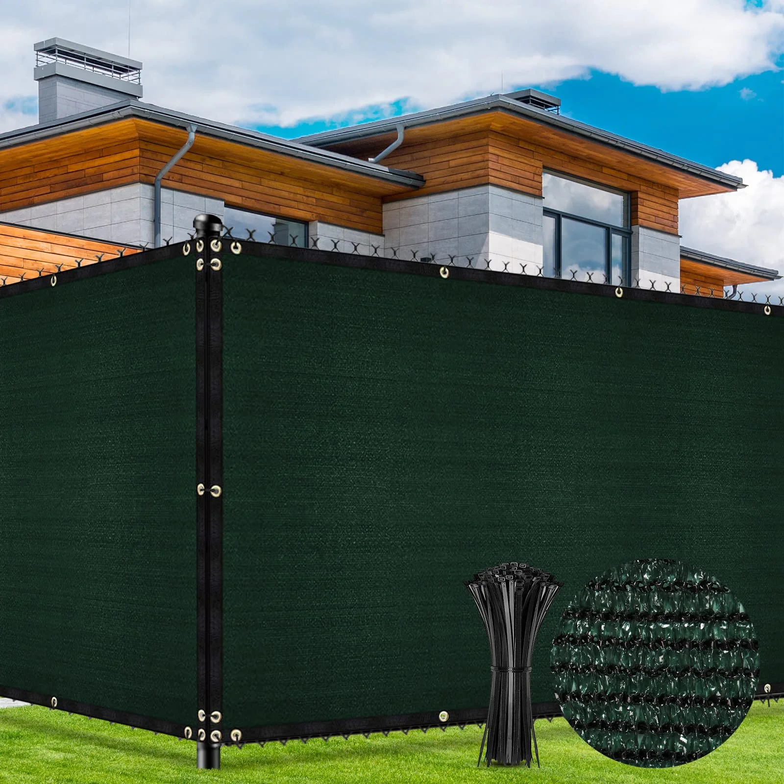 Duerer Sichtschutz Zaun 1.2m x 15.24m Grün Zaunblende Gartenzaun Schattiernetz mit ösen 180g/m² UV-Schutz Windschutz Sonnenschutz Wetterfest Gewebe für Außenbereich, Terrasse Outdoor mit Kabelbinder