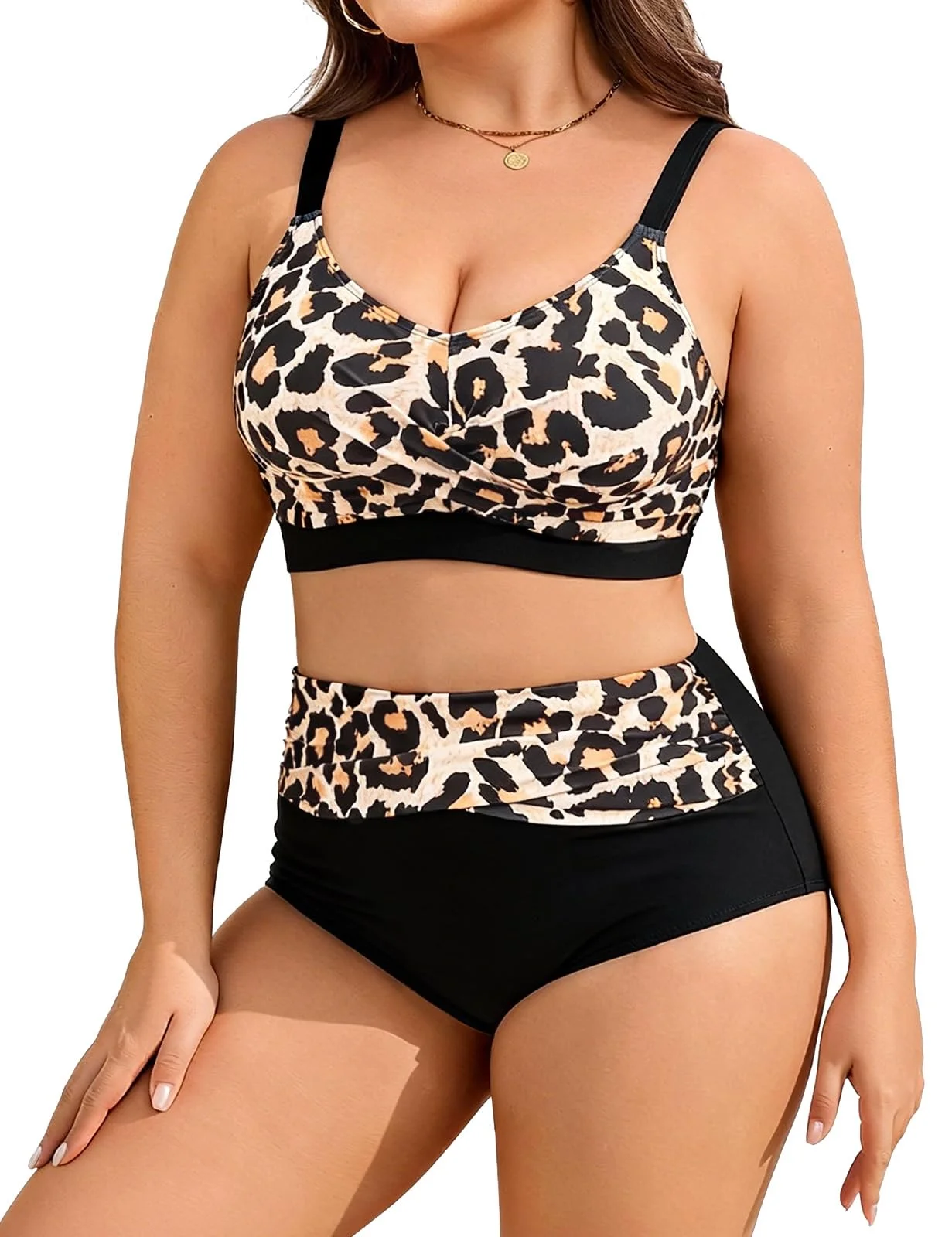 Tuopuda Damen Bikini Set Große Größe Zweiteiliger Badeanzug Bauchweg High Waist Push Up, Bikini Oberteil Plus Size Curvy Zweiteiler Bademode M-4XL