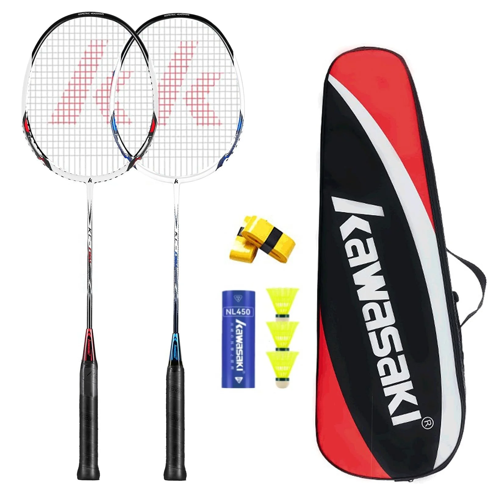 A1 TAAN Kawasaki Badmintonschläger Graphit Badminton Set Profi Badminton schläger Leichtgewicht für Sport, Training und Unterhaltung mit 3 Federbälle, 2 Griffbänder & Schlägertasche