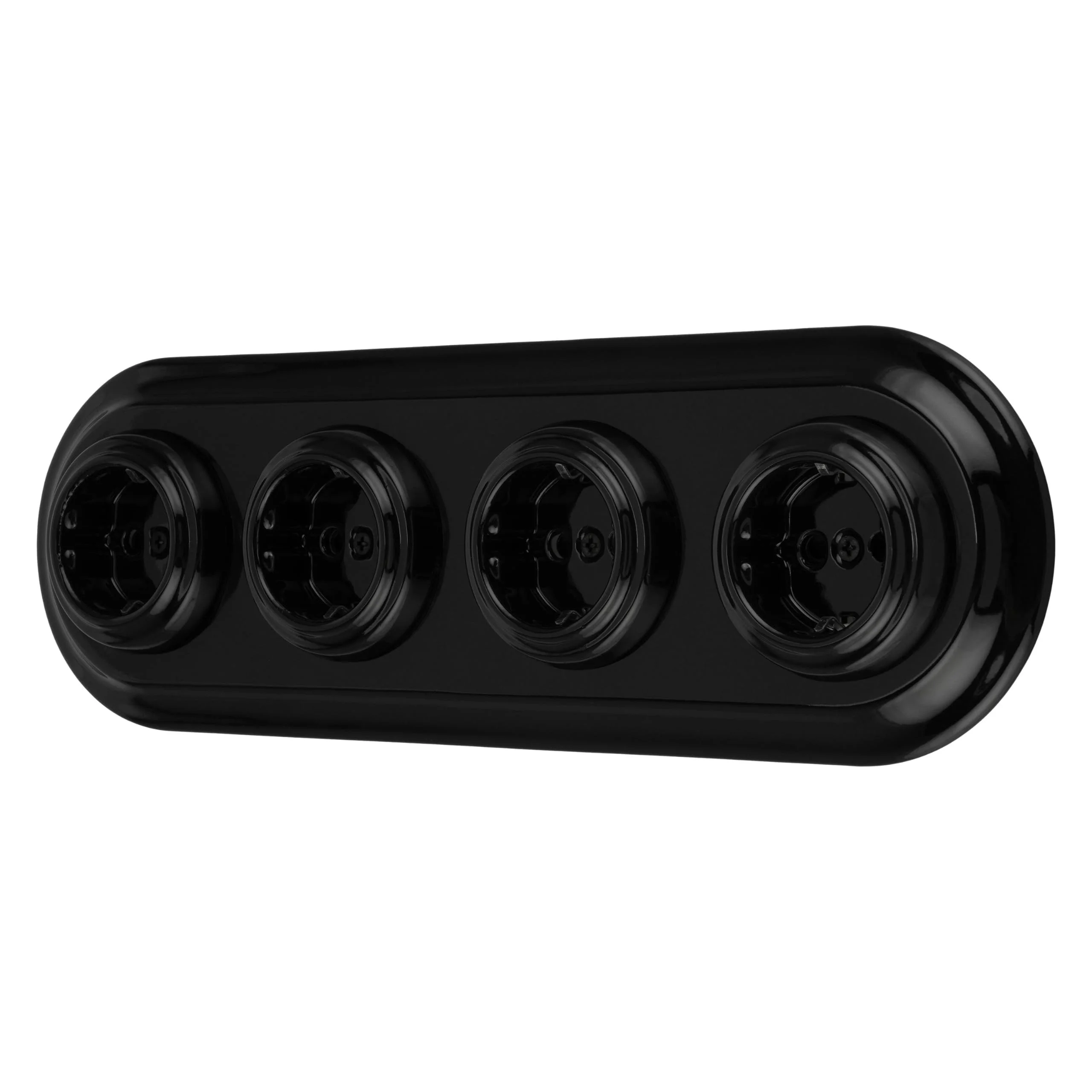Unterputz Porzellan Retro Steckdose 4-fach, All-in-One, SET Serie PR1 schwarz