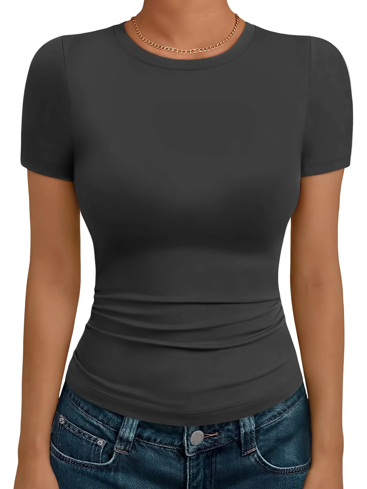 Cuptacc Tshirt Damen Rundhals Kurzarm T Shirt Basic Slim Fit Modal Oberteil | Modal Stoff,Short Sleeve,Eng,Crew Neck,Basics,Stretch,Luftig,Leicht,Sommer,Lässig,Komfort,Vielseitig,Y2K
