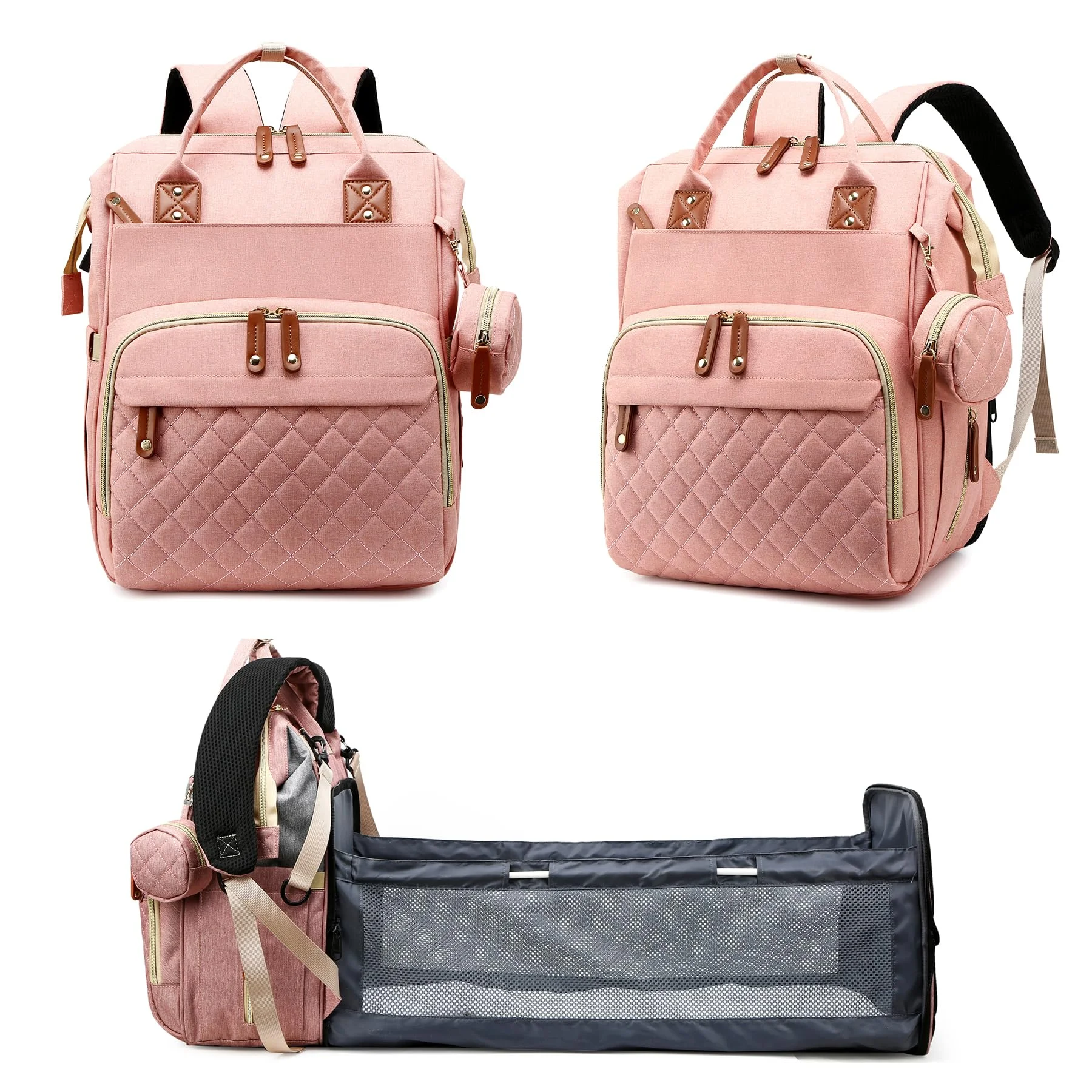 Fexkean Wickeltasche Rucksack Baby Wickelrucksäcke mit Großer Kapazität Tragbare Reisewindeltasche mit faltbarem Kinderbett mit Multifunktions Babytaschen und mobiler Wickelauflage Babybettrucksack