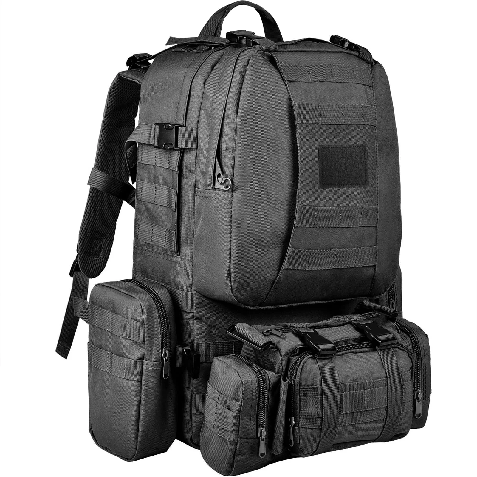Wiserset Taktischer Rucksack, 60L Militär Armee Rucksack, großer Survival Molle Tagesrucksack für Herren und Frauen,abnehmbare Outdoor Tasche, Reiserucksäcke für EDC, Camping, Wandern, Jagen, Schwarz