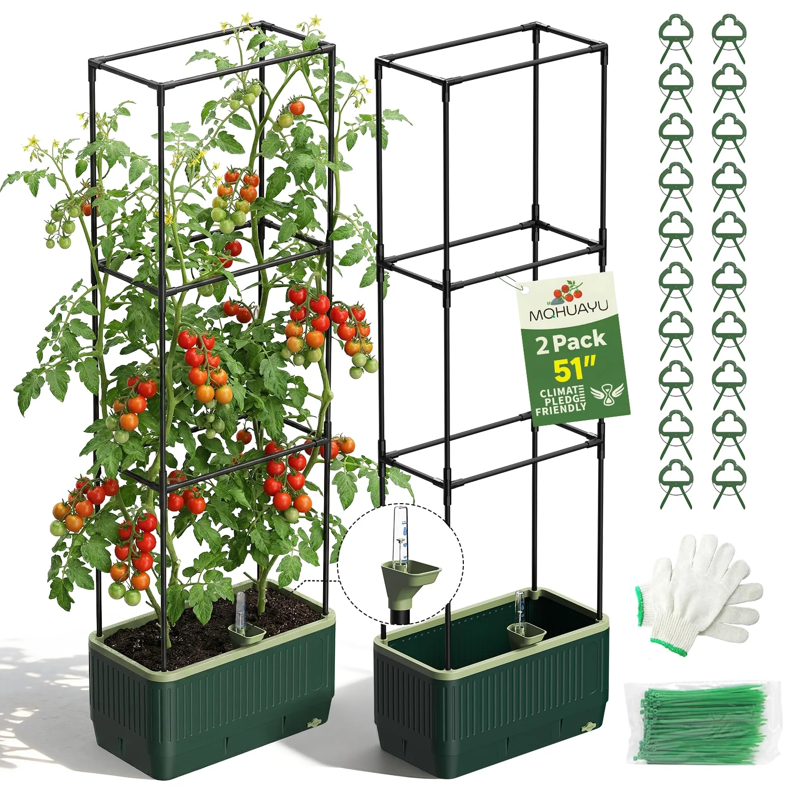 MQHUAYU 2er Set Hochbeet Mit Rankgitter & Automatische Wasseraufnahme, Pflanzkasten Mit Rankgitter Füllstandsanzeiger,130cm Rechteckiges Pflanzgefäß,Kletternde Gemüsepflanzen,für Garten Balkon Outdoor