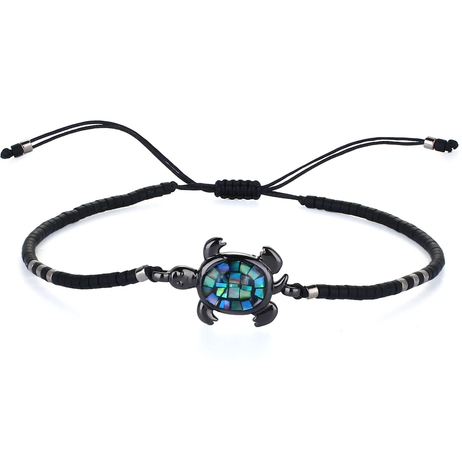 KELITCH Abalone Muschel Perlenarmband Verstellbare Schildkröte Anhänger Rocailles Wickelarmband Freundschaft Armreifen Schmuck