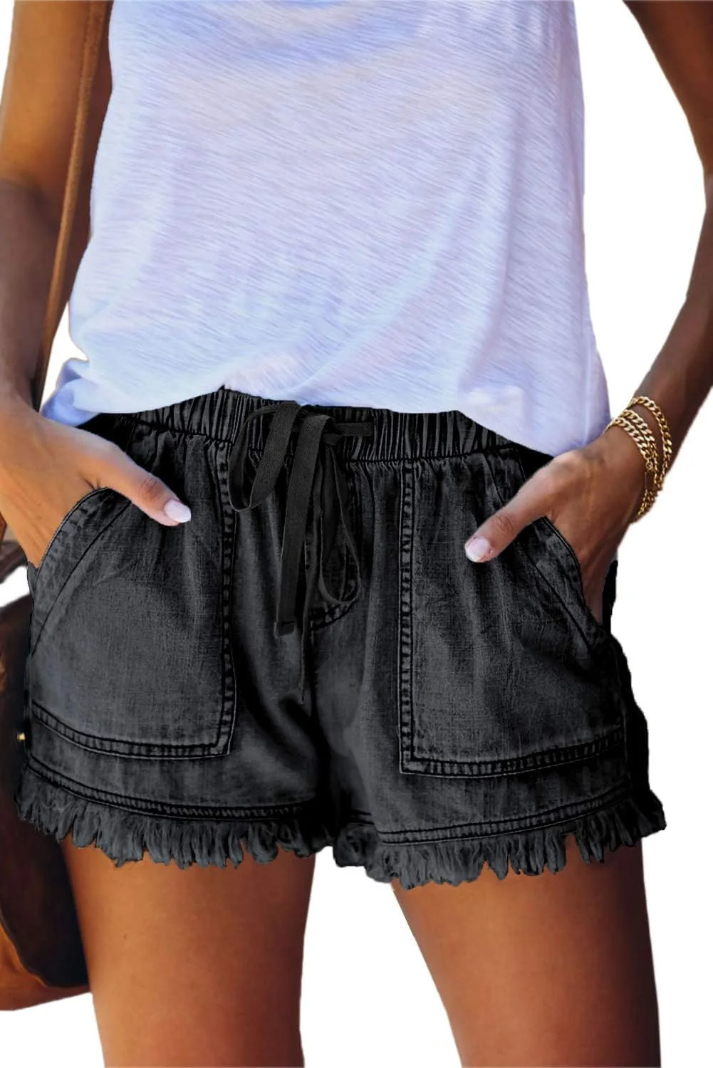 HVEPUO Damen Baumwolle Leinen Shorts Hotpants Sommer Weite Kurze Hosen