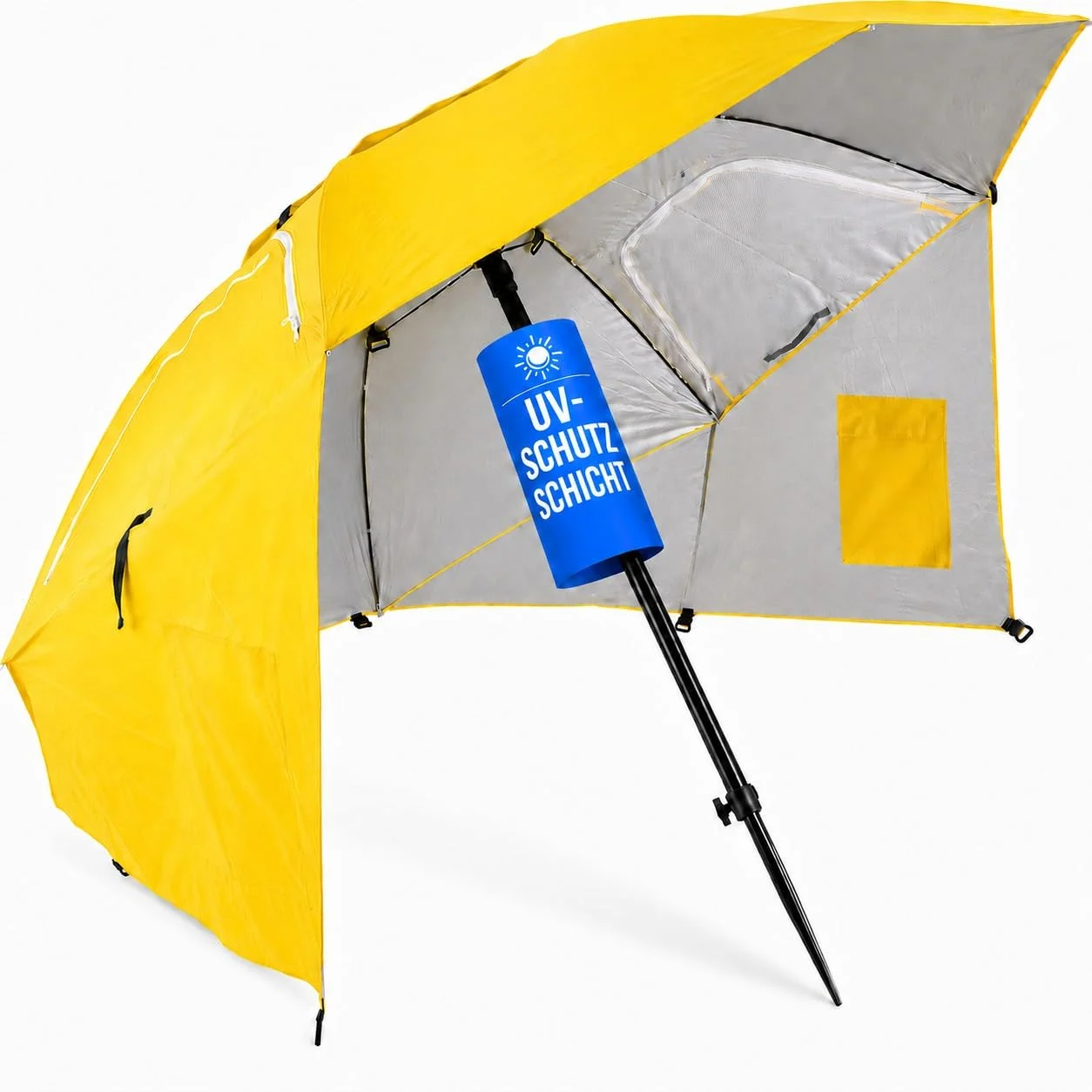 Stagecaptain UM-210 Shady Sonnenschirm-Strandmuschel - Erdspieß zur Montage als Sonnenschirm - Wasserabweisender Stoff inkl. UV-Schutzschicht - Netz-Fenster für eine bessere Luftzirkulation
