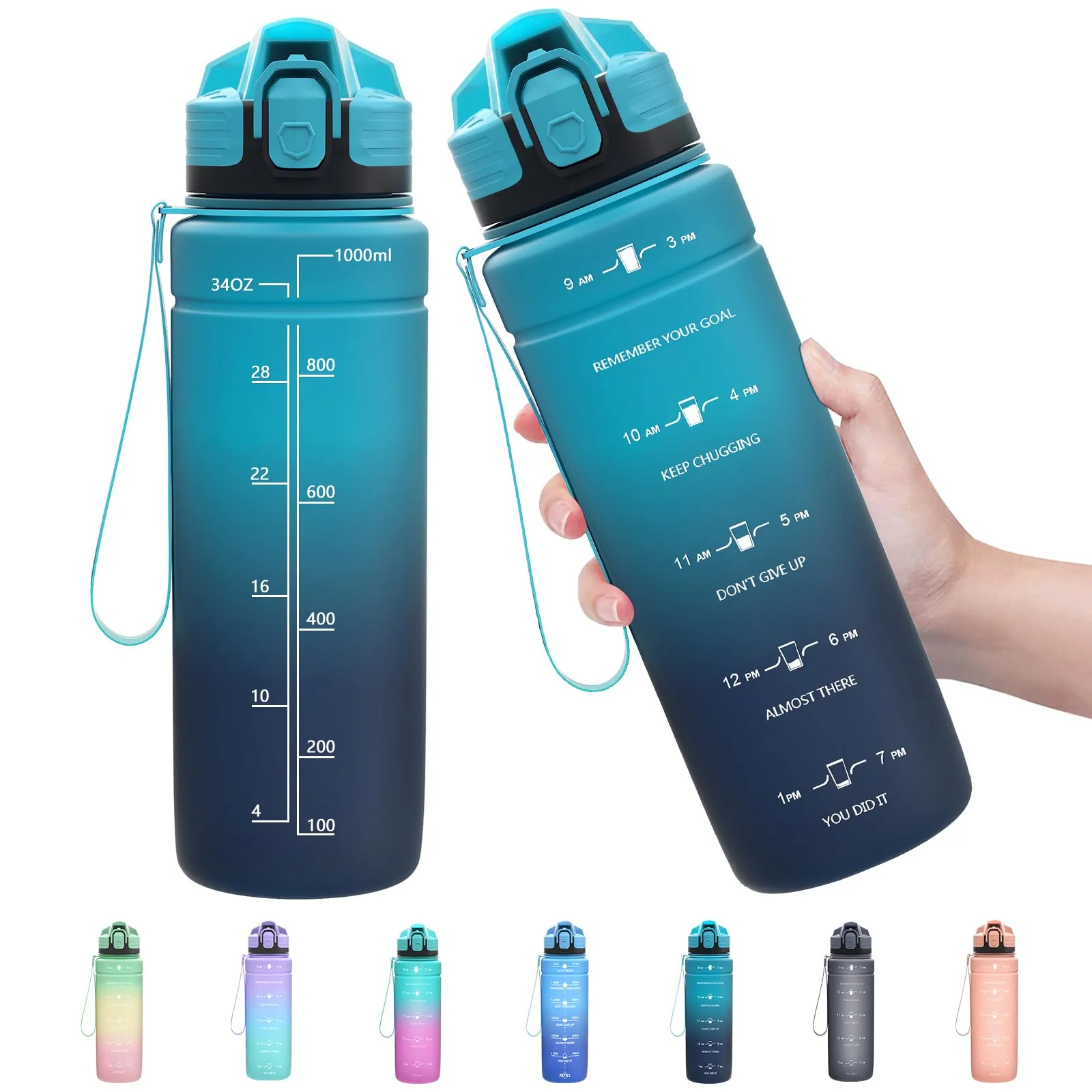 Zounich Trinkflasche Kinder Auslaufsichere 1L/700ml/500ml-BPA frei trinkflaschen Sport tritan Kunststoff Wasserflasche für Fahrrad, Schule, kohlensäure geeignet, spülmaschinenfest Sportflasche