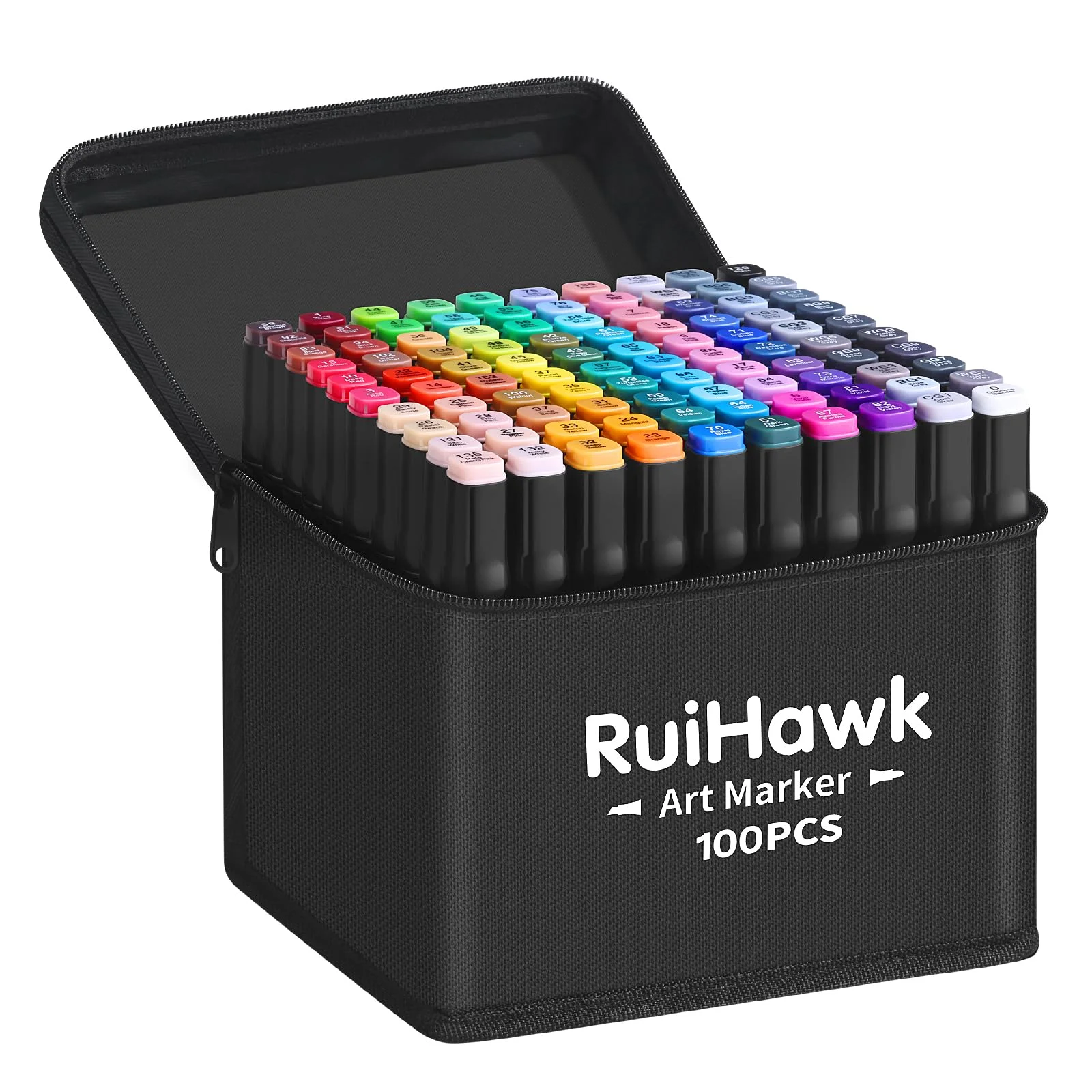 RuiHawk Filzstifte Marker Set, 100+2 Farben Alkohol Marker mit Feinspitze & Breitspitze, 2-Sekunden Schnelltrocknend, Alkohol Stifte mit Anti-Seepage Abstandshaltern für Malerei, Design