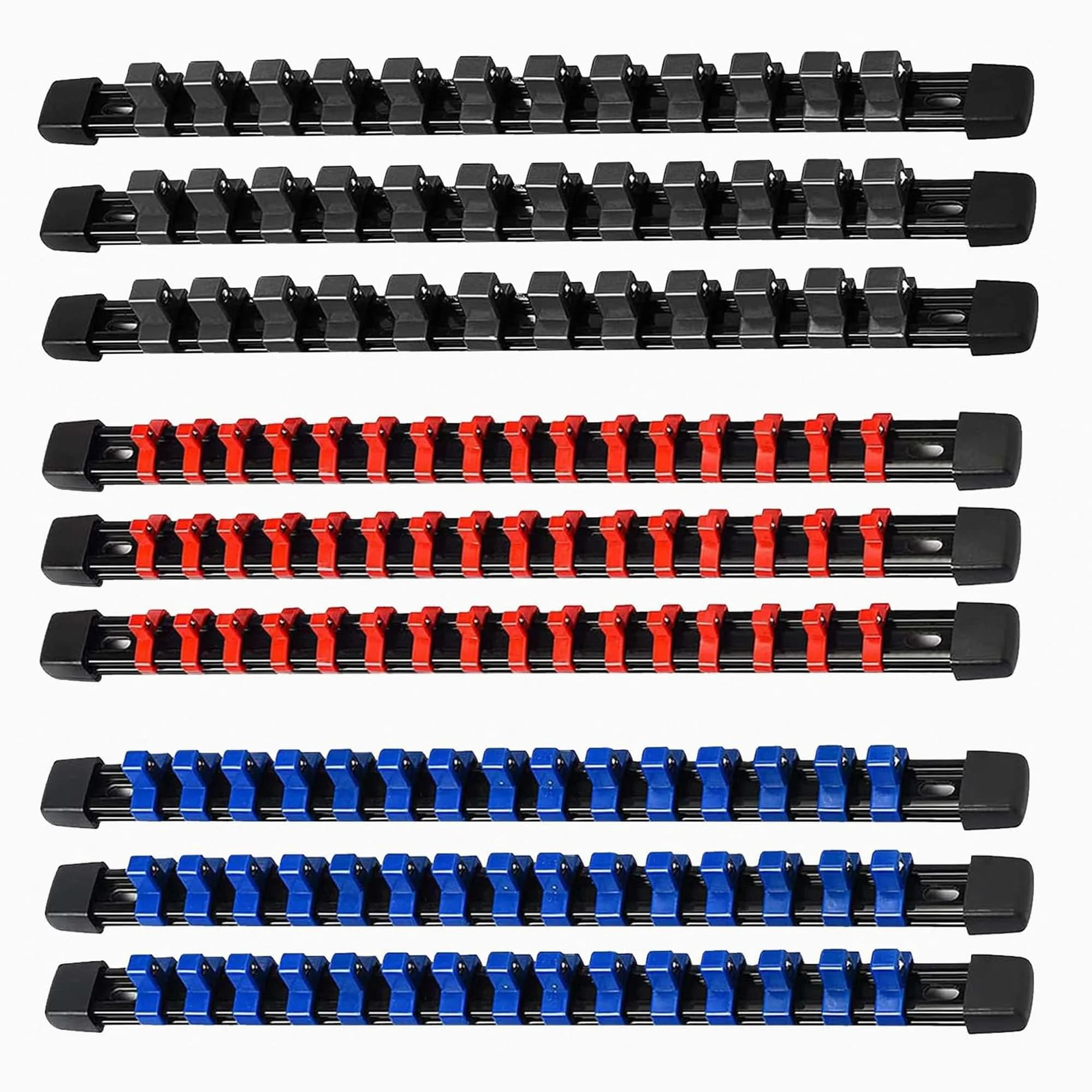 9 Stück Halter für Steckschlüssel – Stecknuss Organizer 1/4, 3/8, 1/2 Zoll | Stecknüsse Werkzeug Halter mit 129 Clips zur übersichtlichen Werkzeugaufbewahrung in Werkstatt und Garage