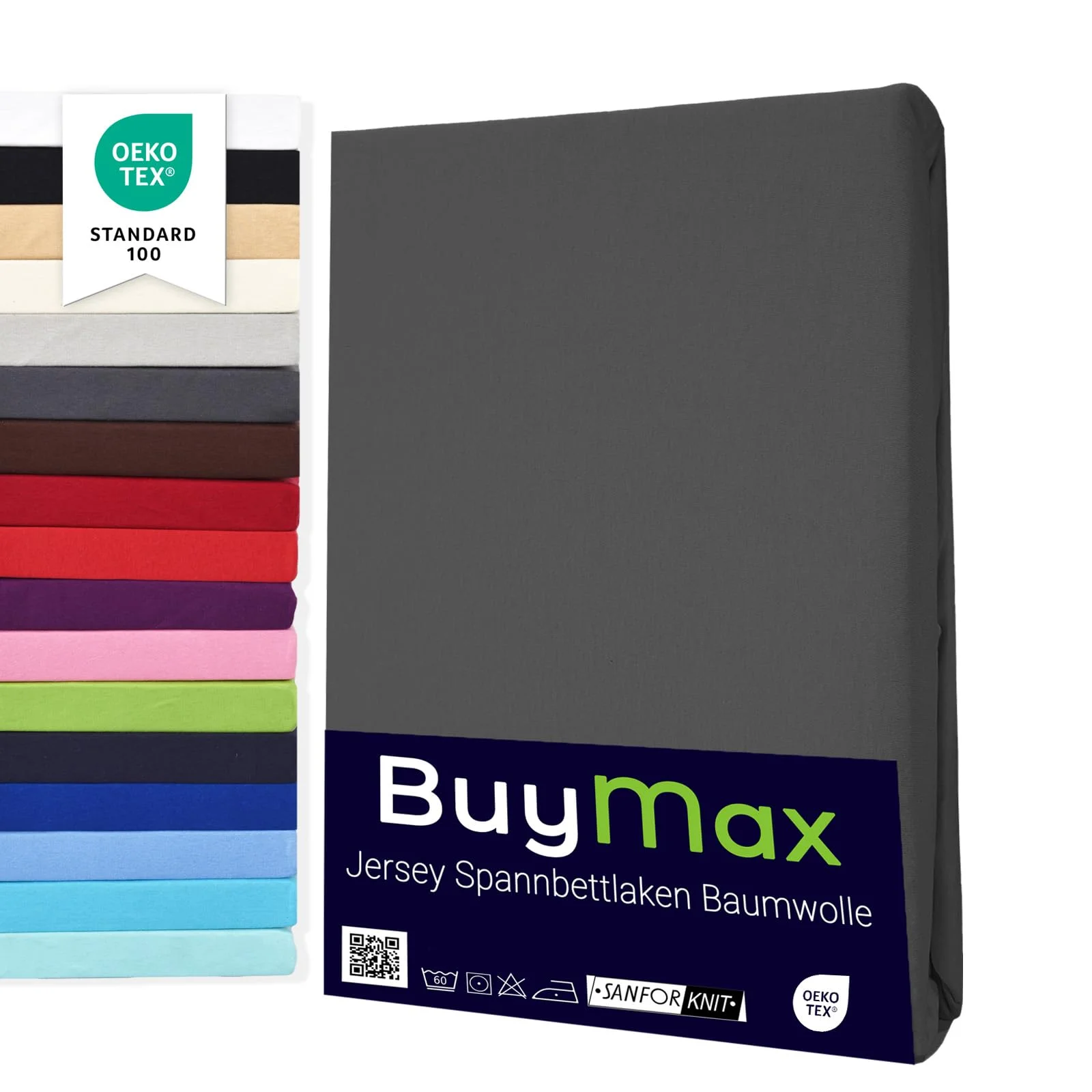Buymax Topper Spannbettlaken 200x200 cm Spannbetttuch 100% Baumwolle Jersey für Matratzentopper bis 12 cm Matratzenhöhe Bettlaken für Boxspringbett Topper, Anthrazit
