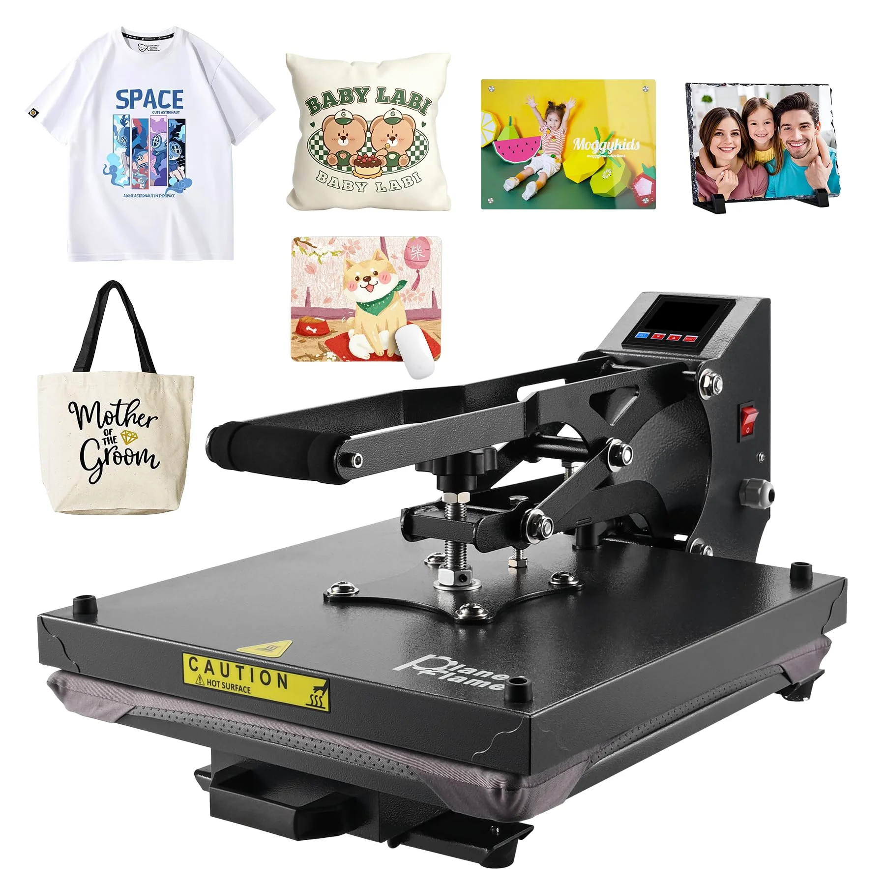 PlanetFlame Heißpresse für T-Shirts Wärmepresse mit Griff für Sublimations-Wärmeübertragungen, Canvas-Taschen, Rucksäcke und andere Projekte Flachbett-Heizpresse (schwarze)