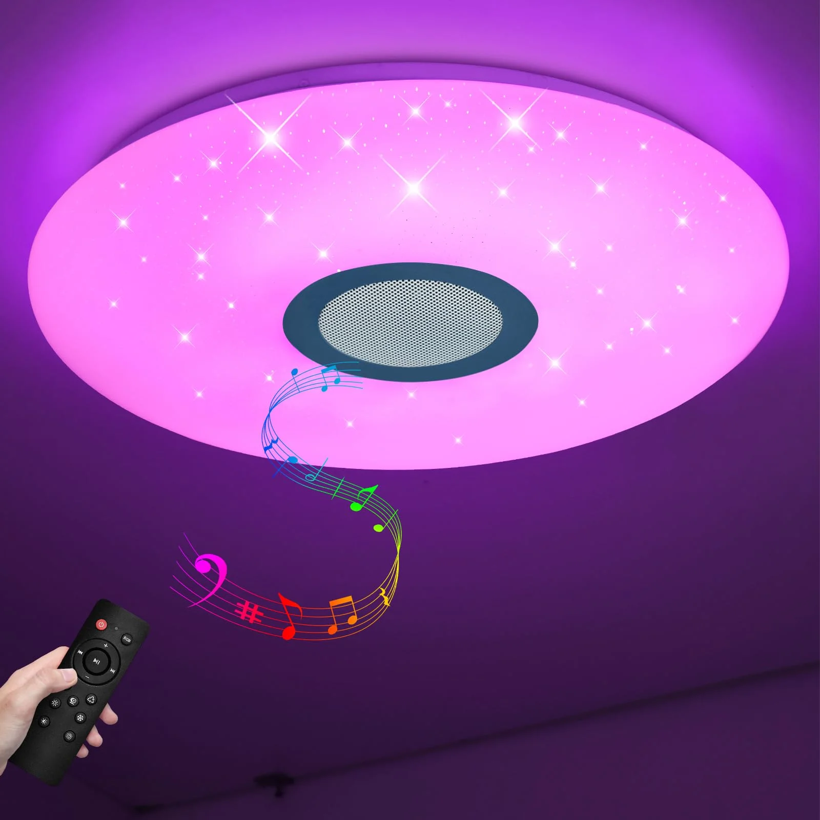 JDONG Led Deckenleuchte mit APP-Steuerung und Fernbedienung Bluetooth Deckenlampe weißes Rauschen für besseren Schlaf mit 32 beruhigenden Geräuschen, dimmbar 54W, 3000-6500 Kelvin, Farbwechsel