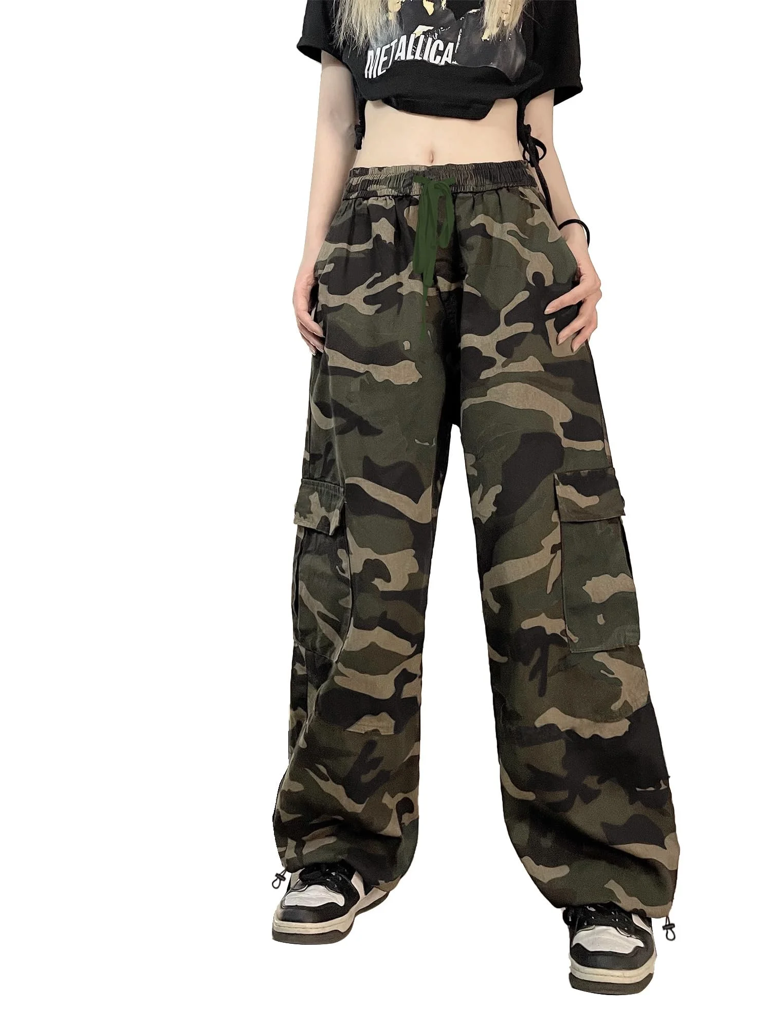 HVEPUO Hosen Damen Baumwollhose Camouflage Hose Cargohosen Freizeithose
