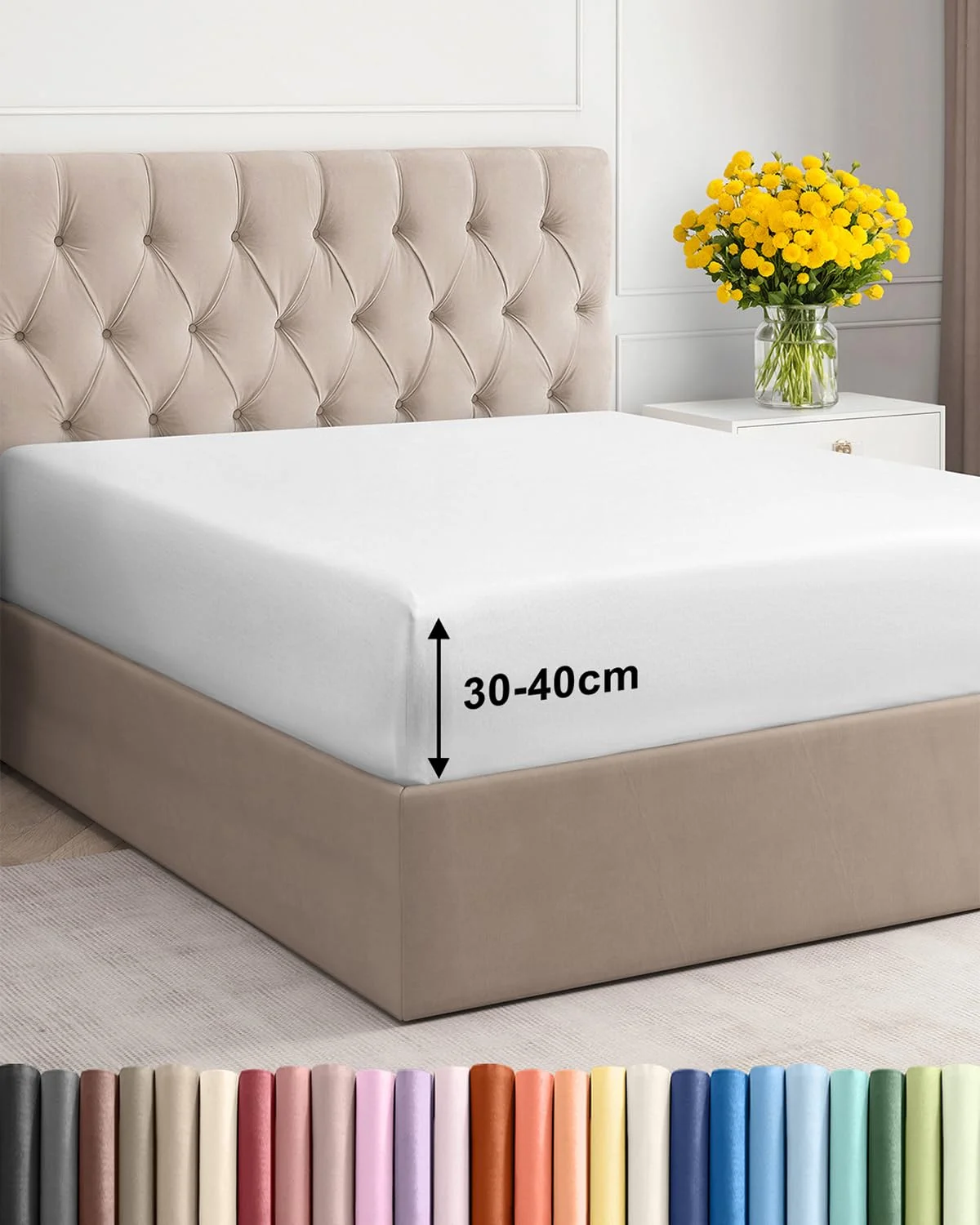 Spannbettlaken 180x200 - Mikrofaser Spannbetttuch 40cm (16") tief - Weiß | Spannbetttuch, Boxspringbett, Weich, Knitterfrei, Bügelfrei, Atmungsaktiv, Hypoallergen, Rundumgummi, Gebürstet, OEKO-TEX