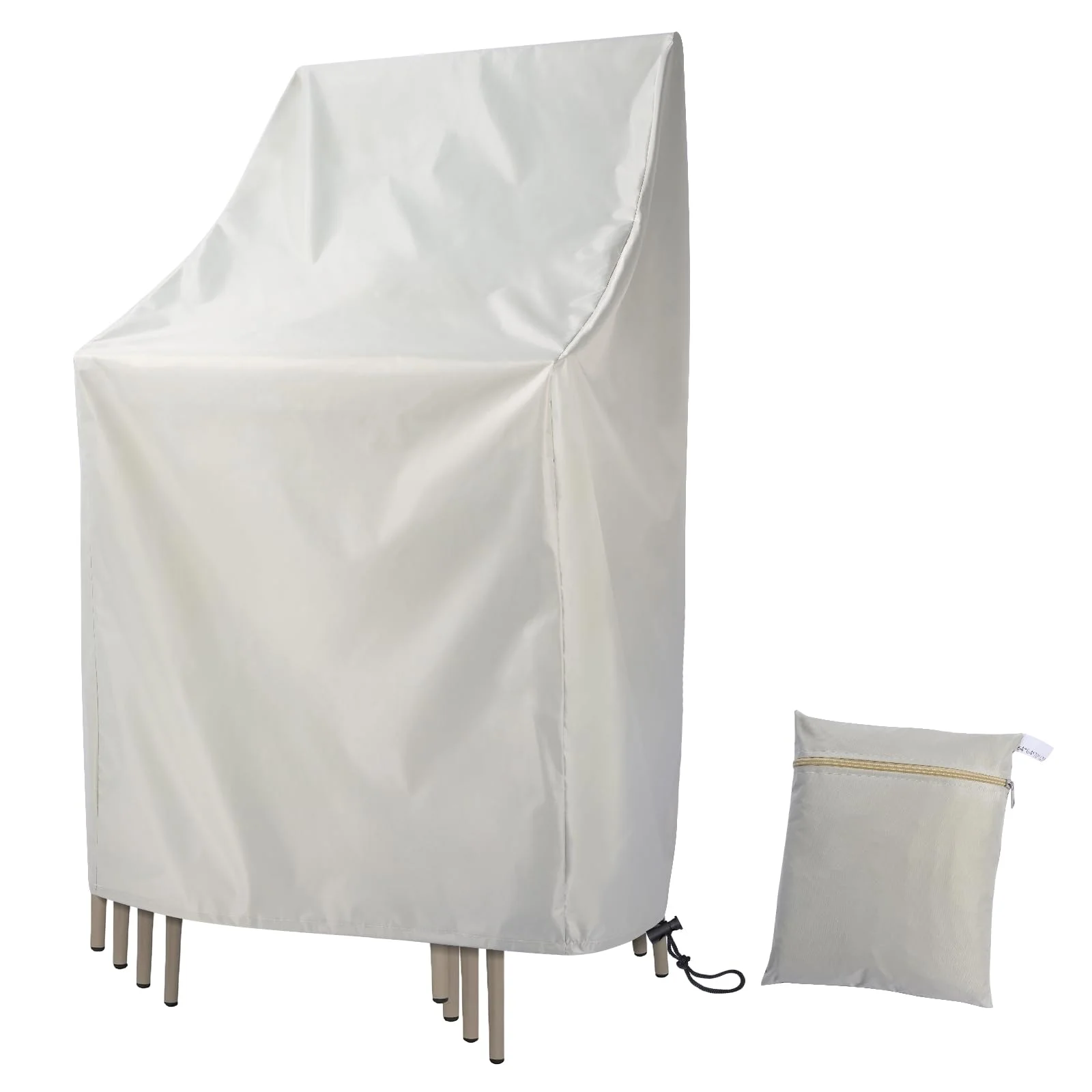 Ricyea Gartenstühle Abdeckung Wasserdicht, Winddicht, UV-Beständiges Gartenstuhl Schutzhülle aus Oxford, Abdeckhaube für Stapelstühle Gartenstuhl Hochlehner (Beige)