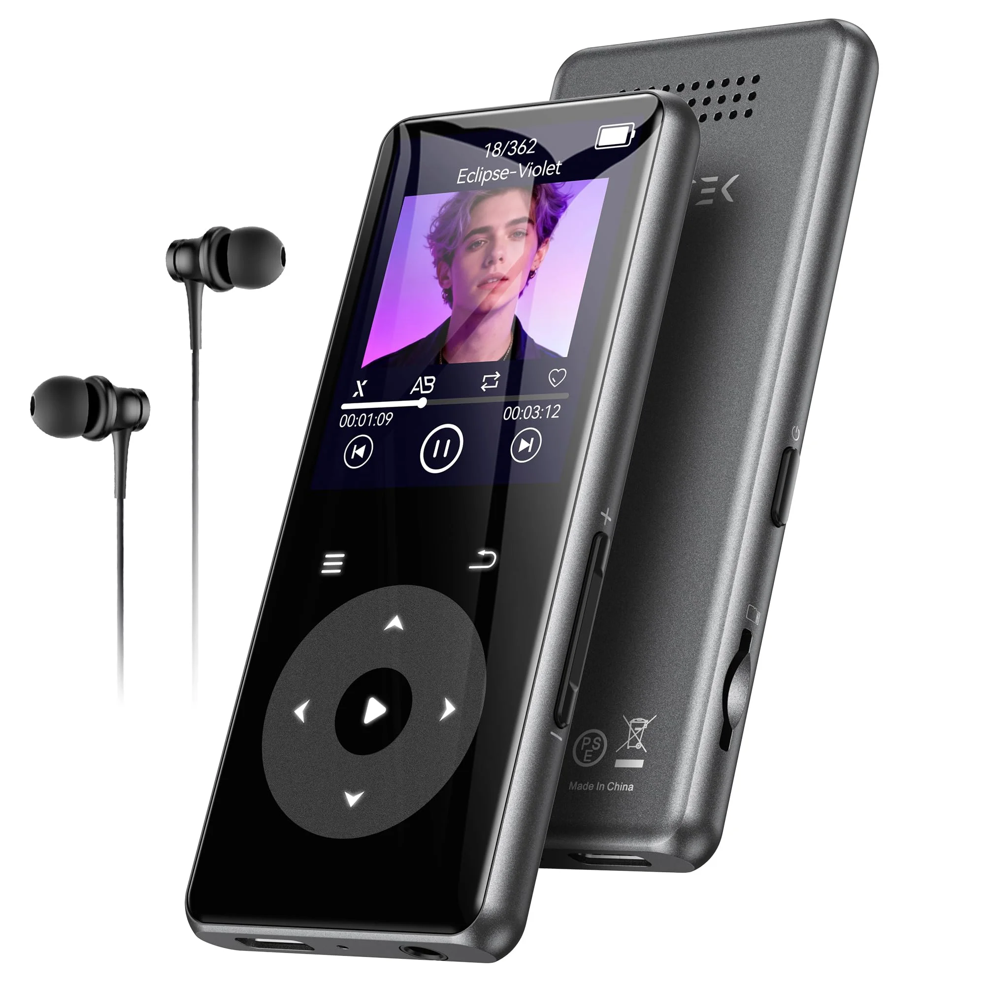 AGPTEK MP3 Player mit Bluetooth 1,8 Zoll MP3-Player | mit Touch-Tasten, Lautsprecher & Kopfhörer, HiFi-Sound, ohne​ internen Speicher, unterstützt bis zu 128 GB (Schwarz, 0GB)