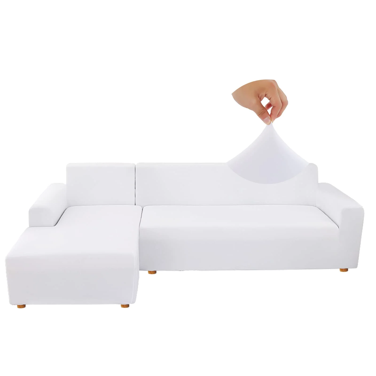 Jaotto Sofabezug Elastische Spandex Stretch Couchbezug für L-Form Sofa Überwürfe Universal Waschbar Sofaüberwurf 2er Antirutsch(1 Sitzer+2 Sitzer,Weiß)