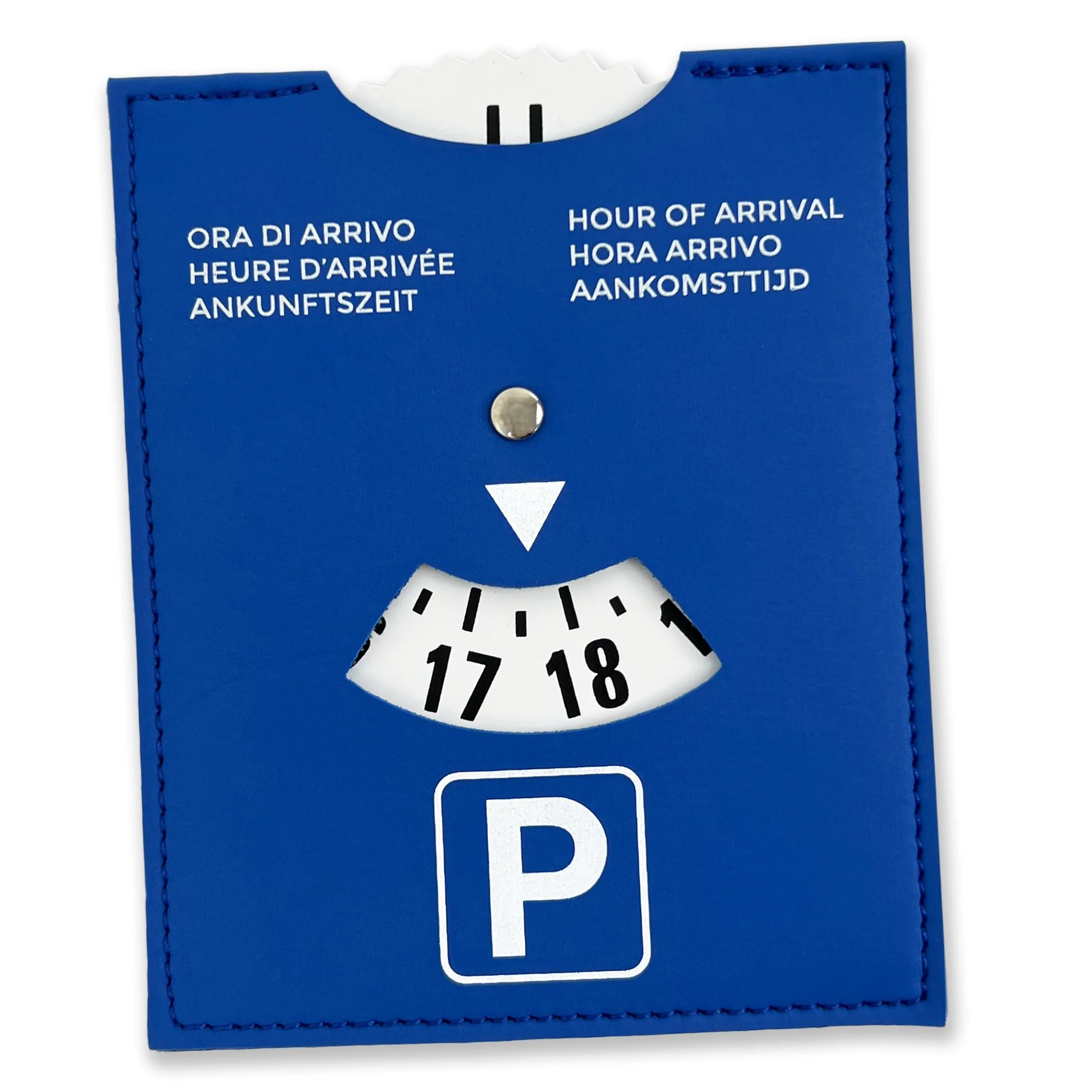 Pubblimania Parkscheibe Maxi Blau Luxusmodell für den Einsatz in ganz Europa - Parkplatz Ankunftszeit. Weiches Kunstleder, Soft-Touch, 10,5 x 13 cm (Parkscheibe aus Kunstleder, Blau)