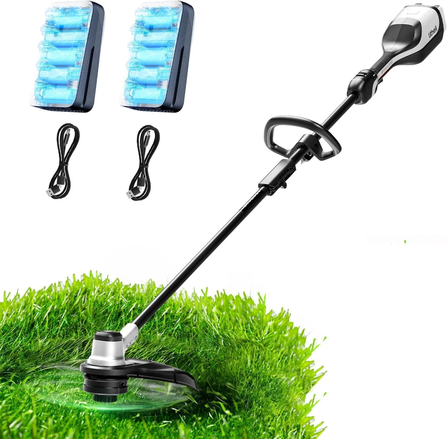 Litheli Akku-Rasentrimmer, Rasentrimmer, 35 cm, Akku-Unkrautfresser Bürstenlos, 2x20V Rasentrimmer mit 2 x 2,0 Ah Akku, Dual Line Bump Feed für Gartentrimmer und Rasenpflege