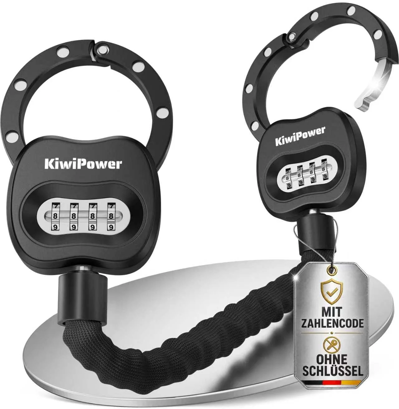 KiwiPower E Scooter Schloss mit Zahlencode, 90 cm | 10 cm Öffnung, 8 mm Stahlkette, für E-Scooter, Fahrrad & E-Bike