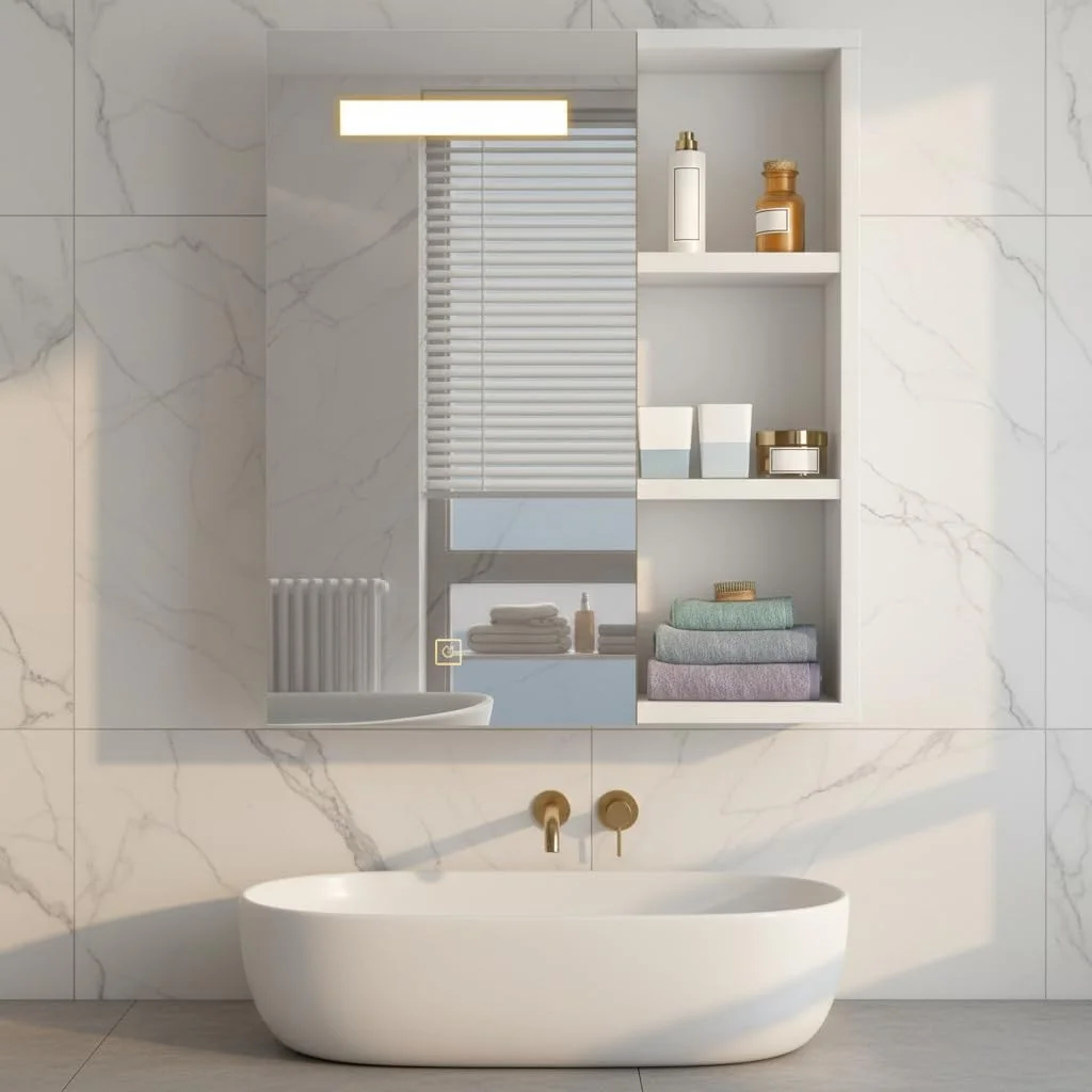 CLIPOP Spiegelschrank Badezimmer mit LED Beleuchtung,Weiß 45x16x52 cm | Aufbewahrungsregalen, Berührung Sensorschalter, 3-Farben Modus, Hängeschrank Badschrank mit Spiegel Einzeltür