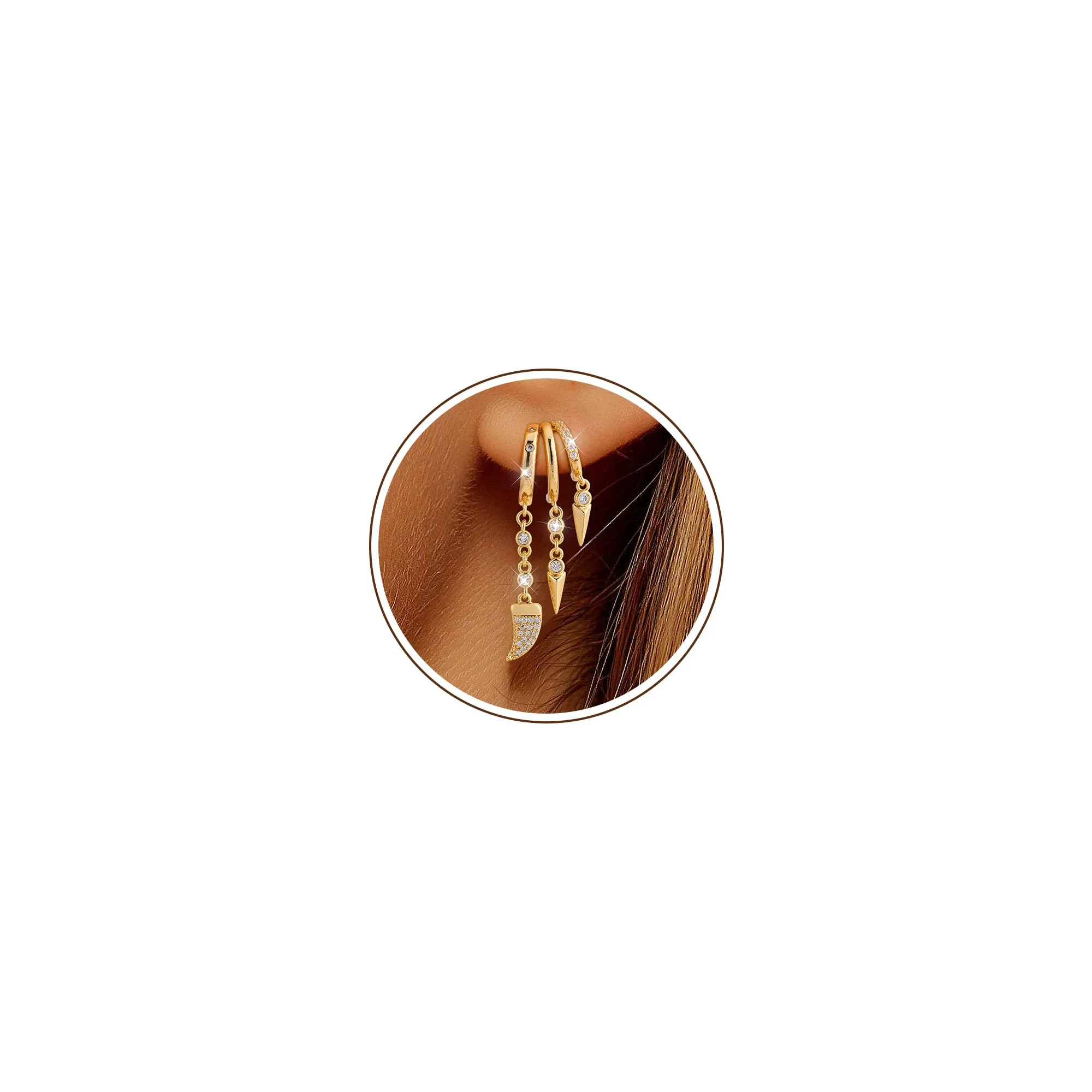 Chihayafuji Ohrringe Silber 925 Hängende Triple Illusion 14K Vergoldete Ohrstecker Hängeohrringe Ohrringe Damen Schmuck