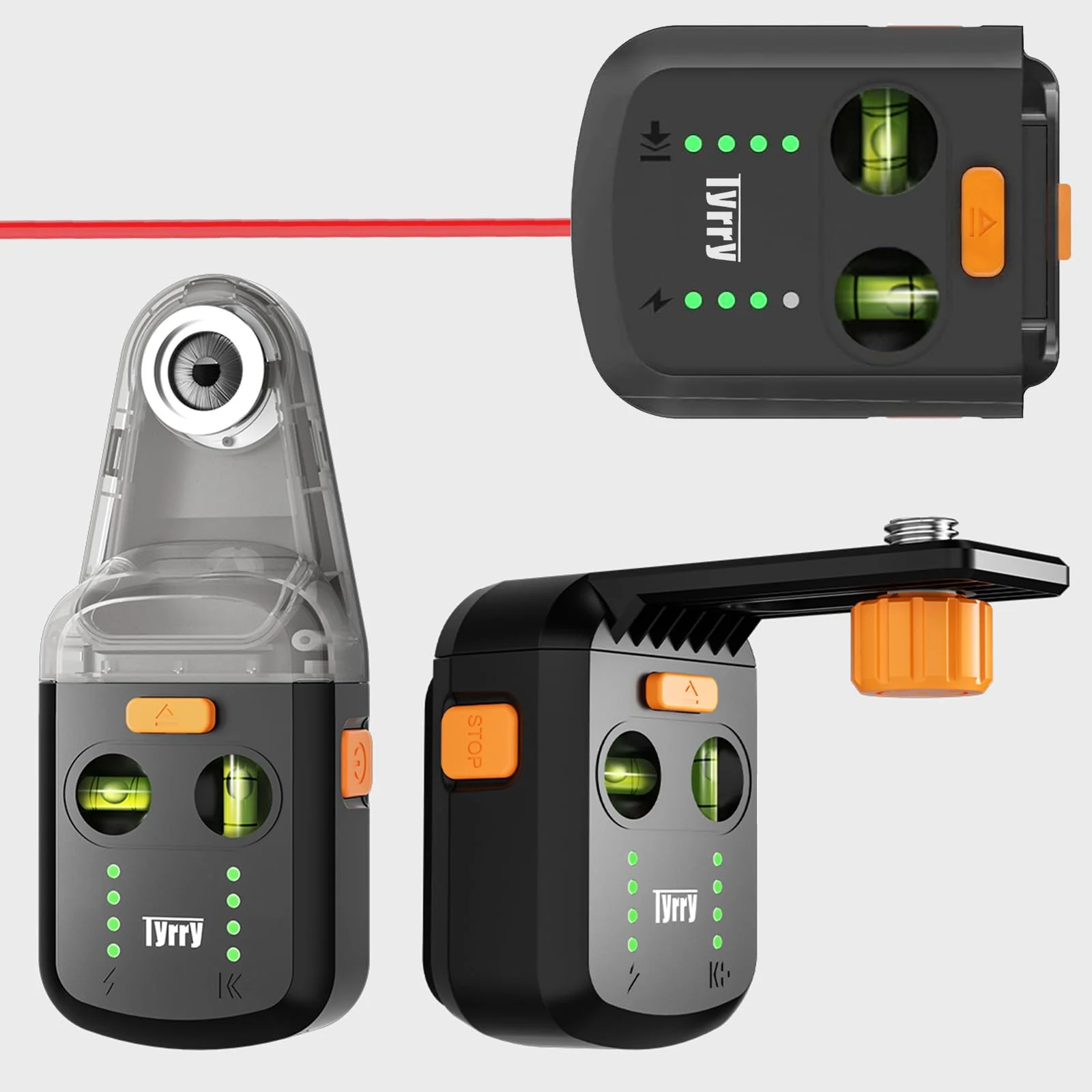 4-in-1 Wiederaufladbare Laser-Wasserwaage von Tyrry mit Kreuzwasserwaage, Staubsammler und Wandhalterung, Ideal für Heimdekoration und Renovierungsprojekte