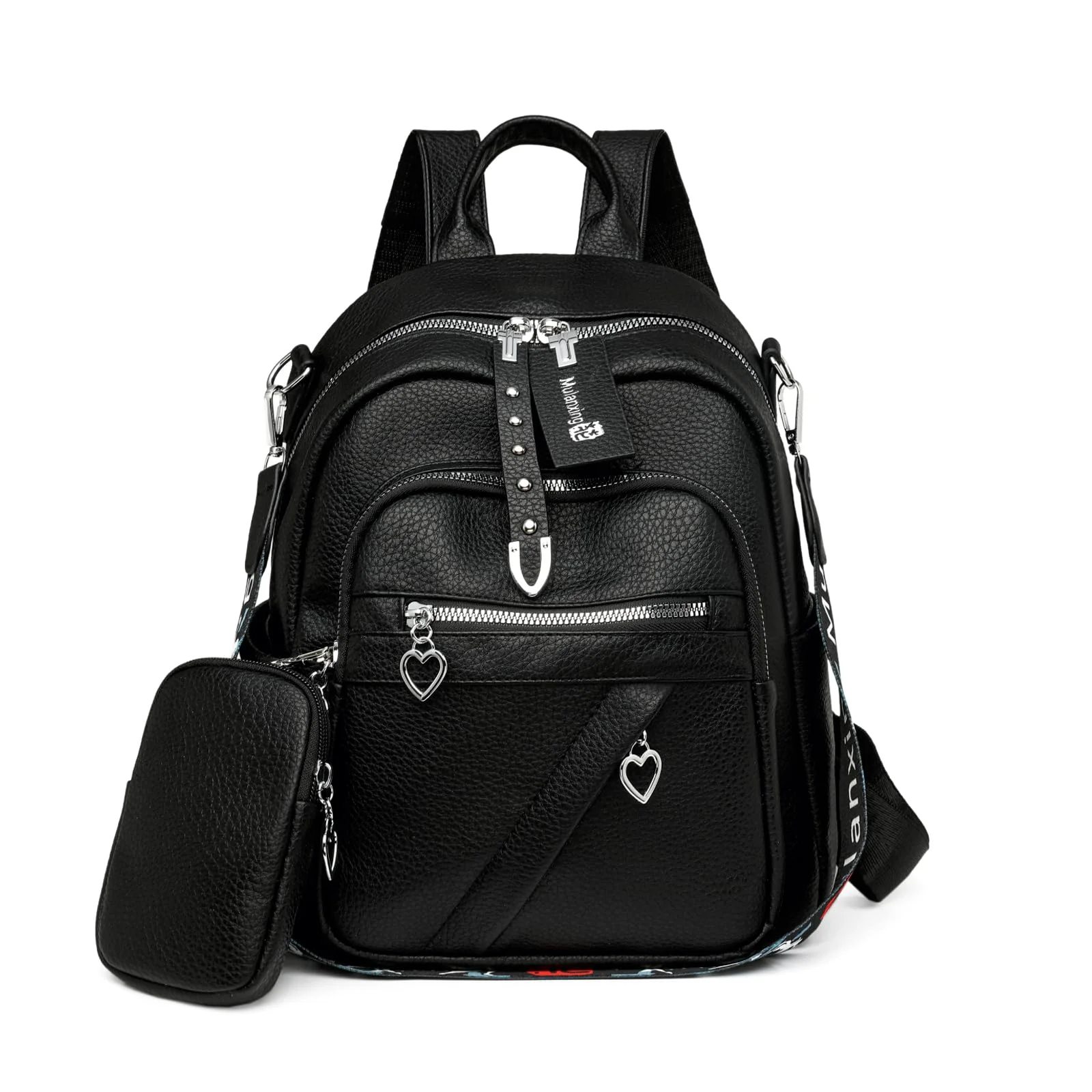JANSBEN Leder Rucksack Damen Klein, Elegant Cityrucksack Modern Anti-Diebstahl Tagesrucksack Backpack Women Wasserdicht Mini Damenrucksack 2 in 1 für Lässig Schule Reise Arbeit Schwarz