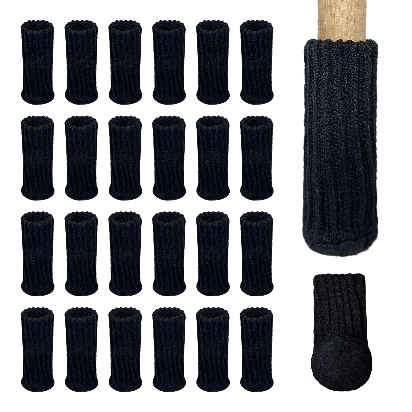 Stuhlsocken 24 Stück, elastische Filz-Stuhlbeinschoner, Schwarz | Rutschhemmende Innenstreifen, für runde und eckige Stuhlbeine 2,5 bis 5 cm, maschinenwaschbar, Bodenschutz, weniger Geräusche