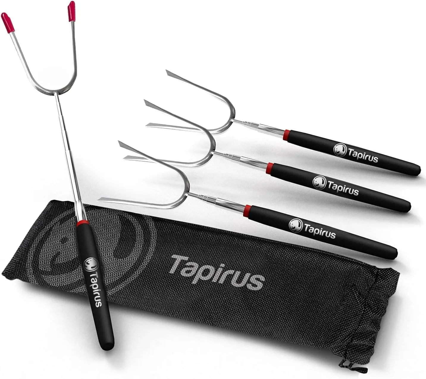 Tapirus 4 Ausziehbare Camping-Sticks zum Marshmallow-Braten, langlebige Edelstahl-Ausrüstung, Grillspieße mit isolierten Griffen, Teleskop-Gabeln, Utensilien für Smores, Hot Dogs & Shish-Kebabs