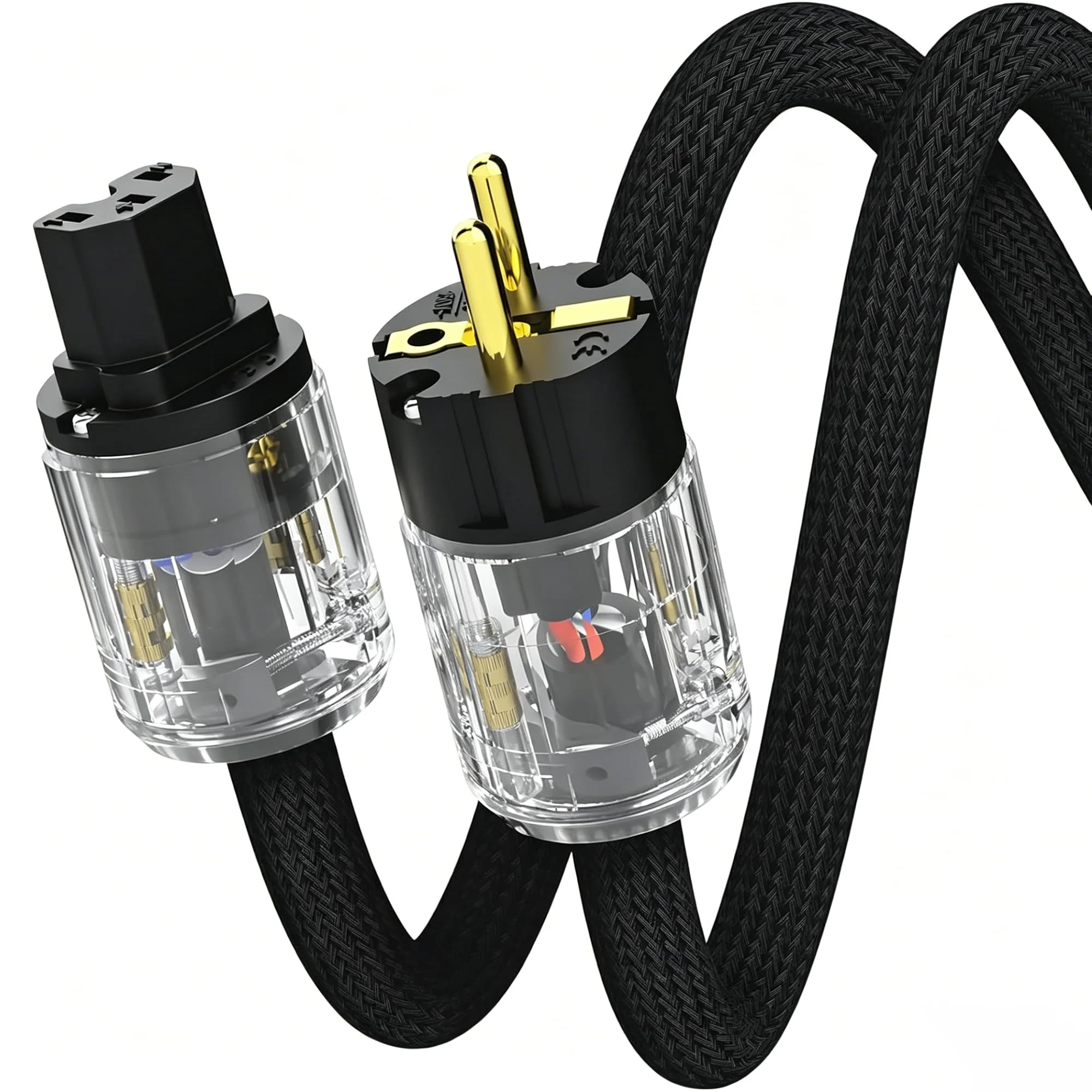 Monosaudio P029 High-End HiFi Netzkabel, audiophiles Stromkabel 1 m mit Kupferabschirmung, AC C15-Kaltgerätekabel mit EU Schuko & IEC Stecker für DVD/Verstärker/Decoder/Subwoofer/AMP