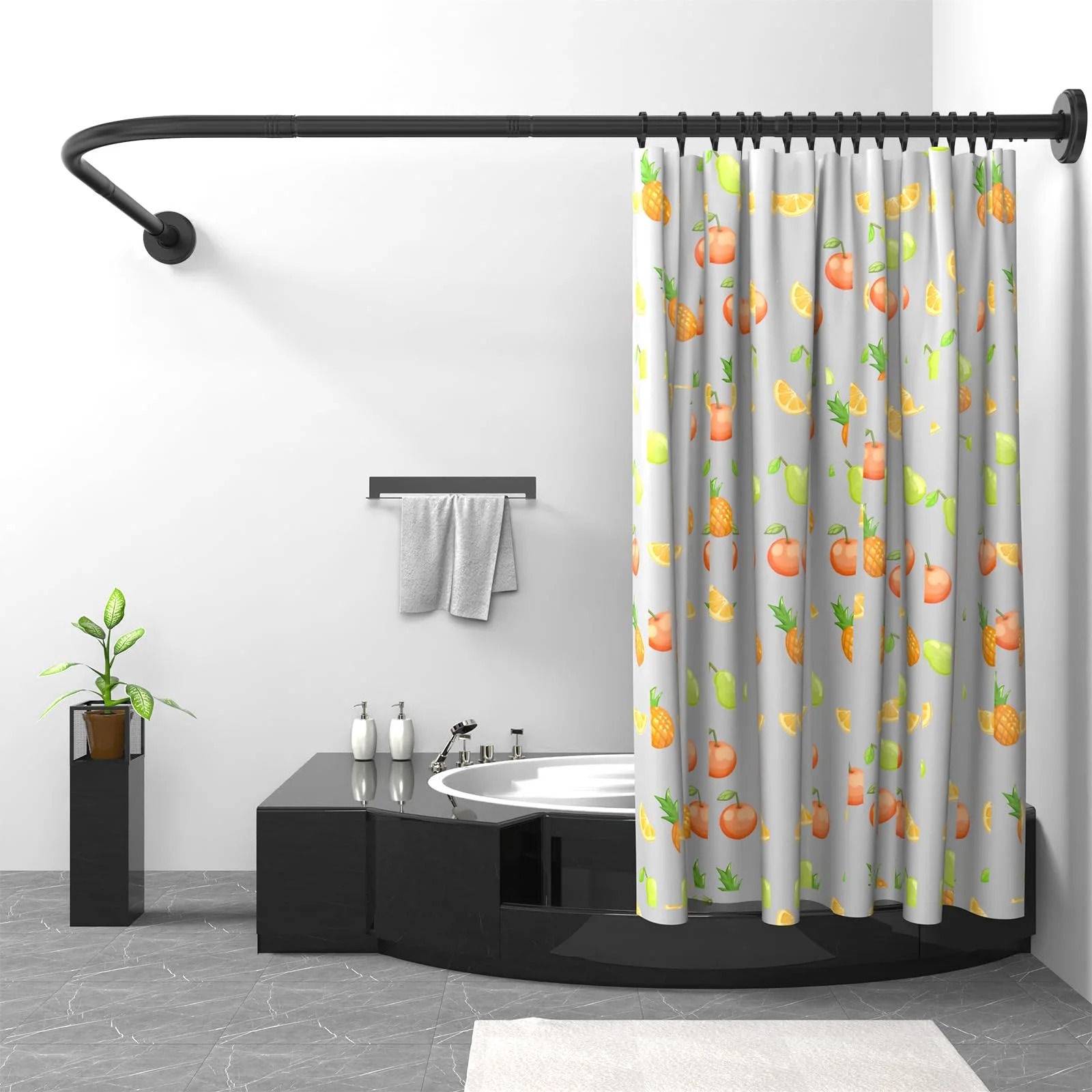 Misounda Duschvorhangstange L Form, 95x175 cm/100-165 cm Duschstange Ecke Schwarz, Eckduschstange aus Edelstahl mit Edelstahlring, Duschvorhang L Form für Badezimmer Badewanne Umkleidekabine